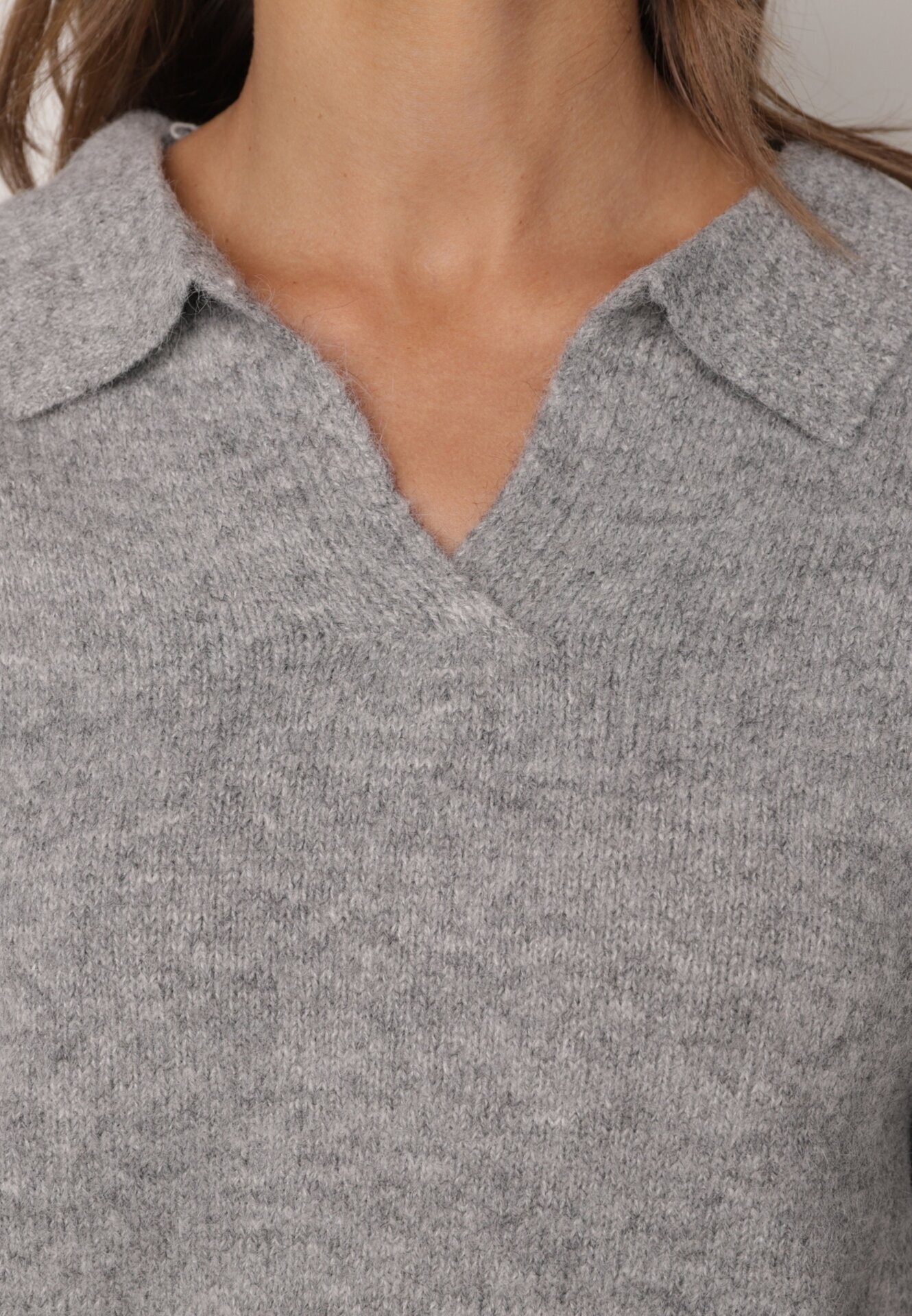 j&x Pulover clasic cu guler polo din tricot moale cu lână Montis Gri
