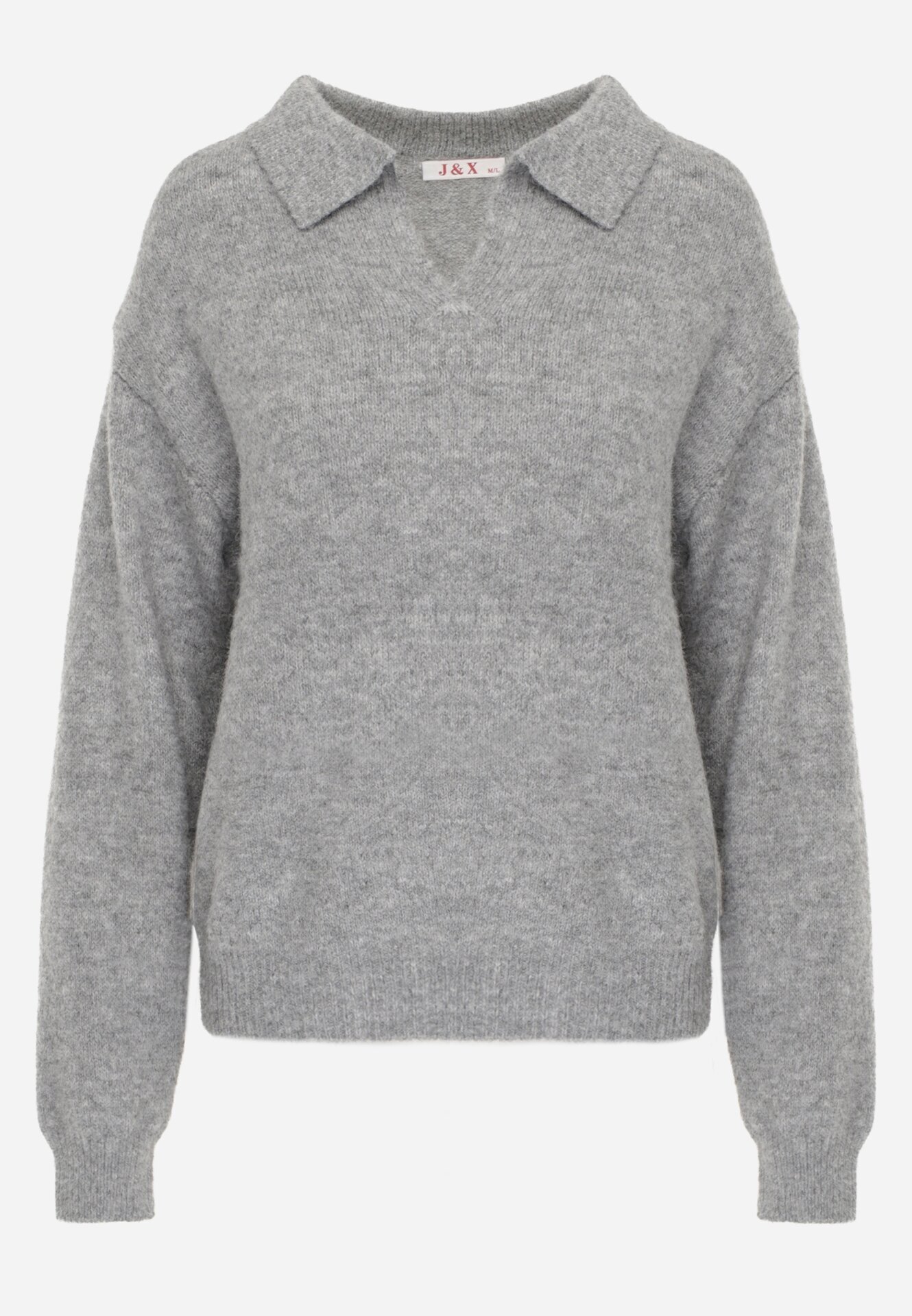 j&x Pulover clasic cu guler polo din tricot moale cu lână Montis Gri