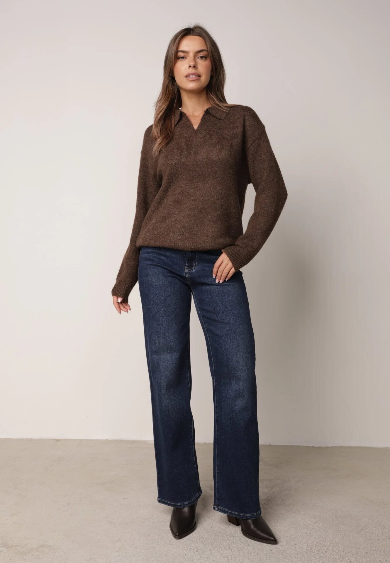j&x Pulover clasic cu guler polo din tricot moale cu lână Montis Maro