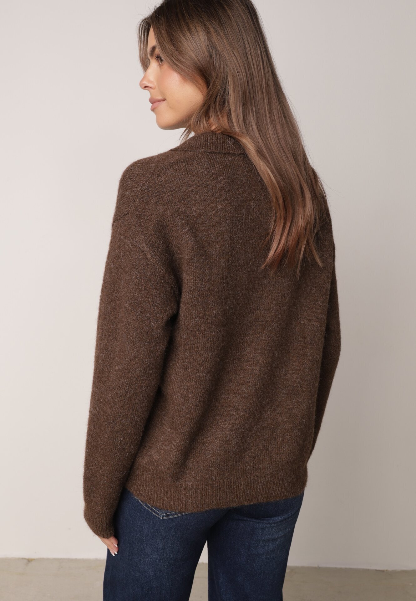 j&x Pulover clasic cu guler polo din tricot moale cu lână Montis Maro