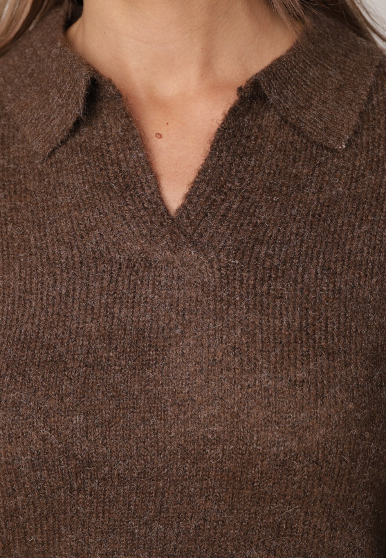 j&x Pulover clasic cu guler polo din tricot moale cu lână Montis Maro