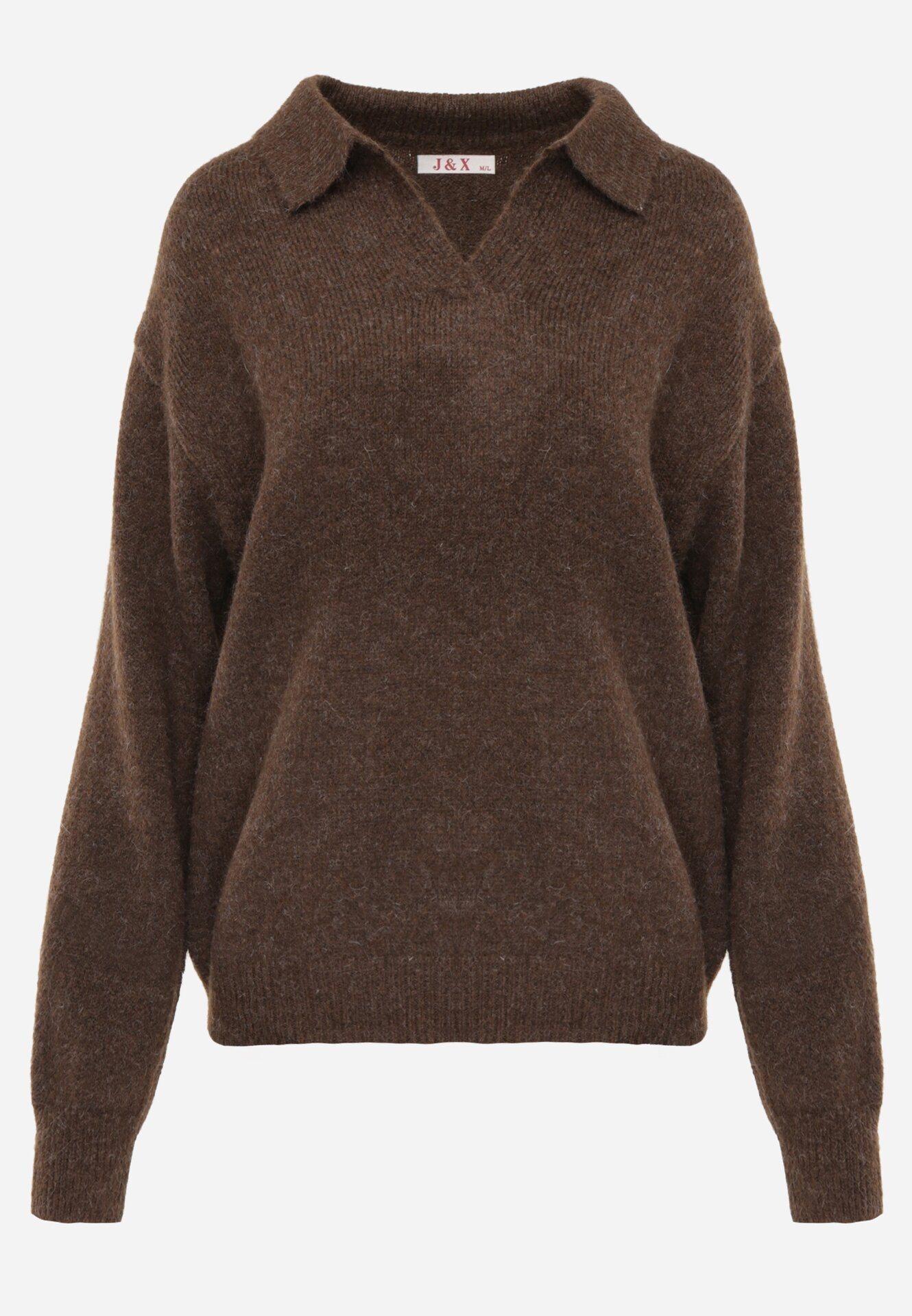 j&x Pulover clasic cu guler polo din tricot moale cu lână Montis Maro