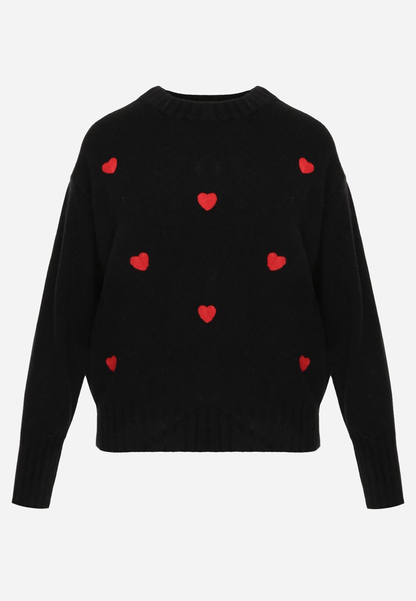 j&x Pulover Clasic cu Lână și Bumbac Decorat cu Broderie în Formă de Inimioare Agastina Negru