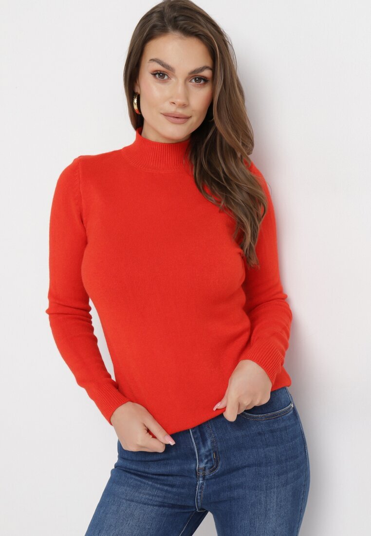 j&x Pulover cu guler înalt Portocaliu din Tricot Moale Agotona