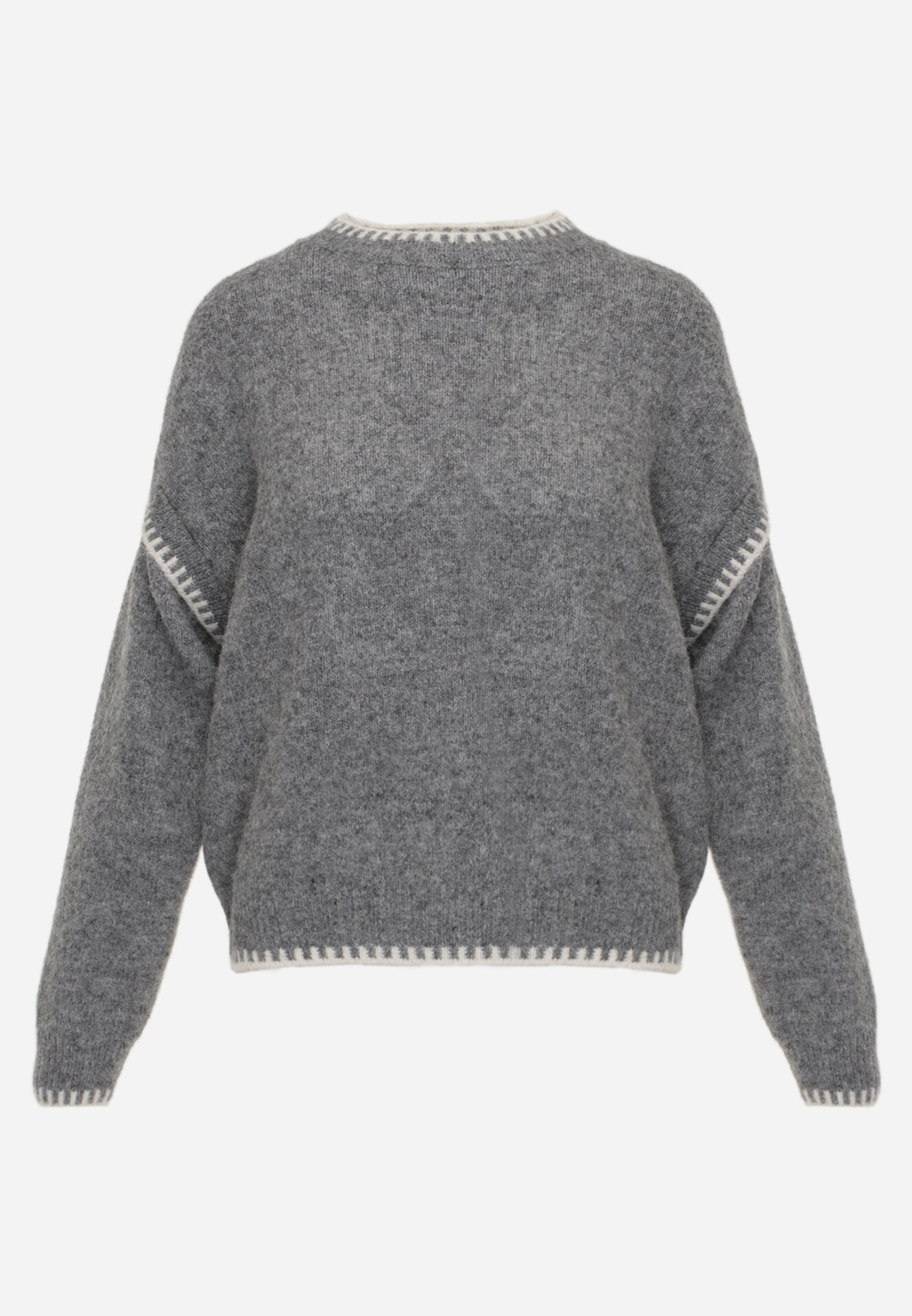 j&x Pulover cu lână bumbac și cusături decorative Mapeia Gri
