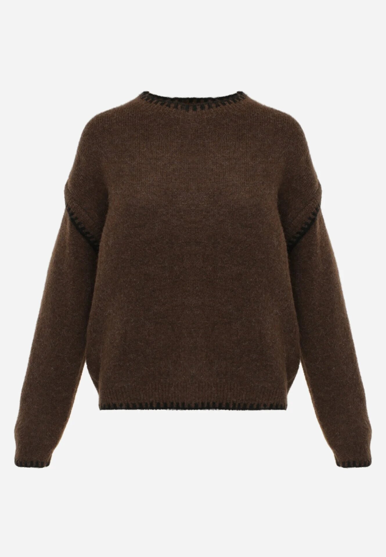j&x Pulover cu lână bumbac și cusături decorative Mapeia Maro