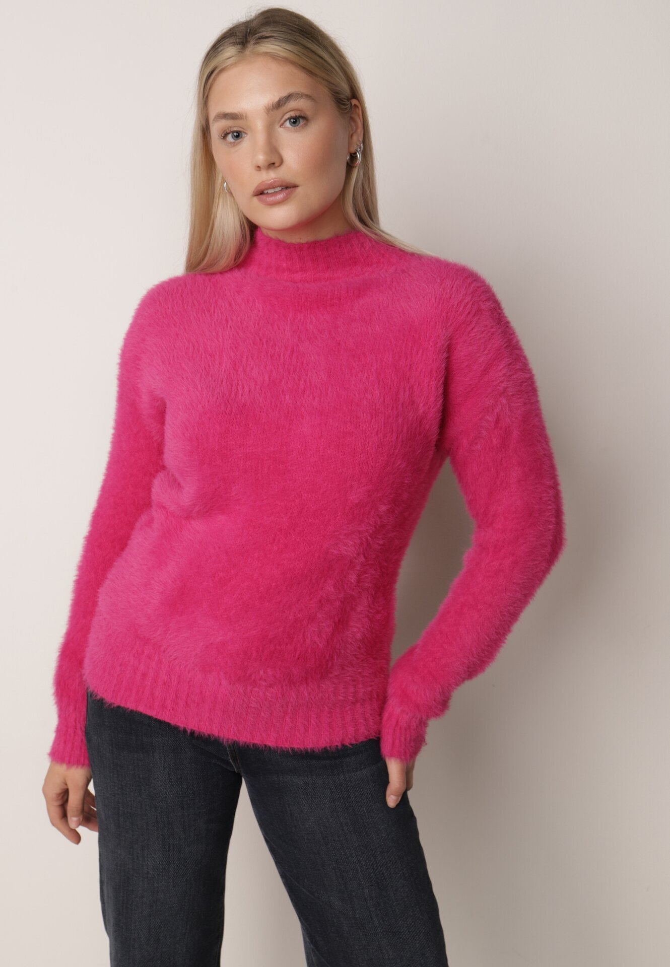 j&x Pulover cu lână cu guler înalt Seollio Fucsia