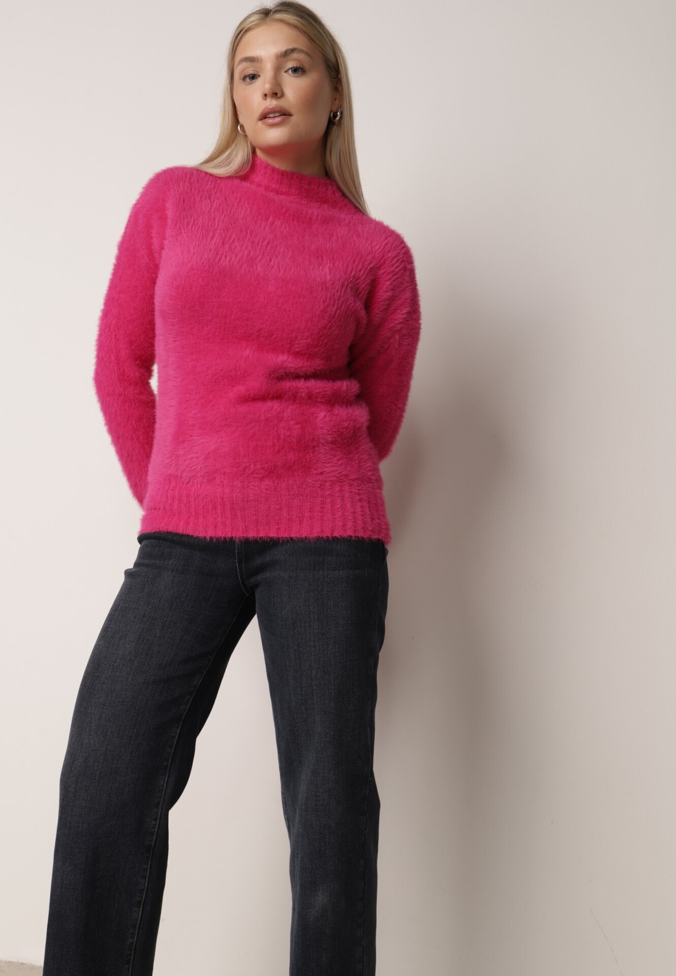 j&x Pulover cu lână cu guler înalt Seollio Fucsia