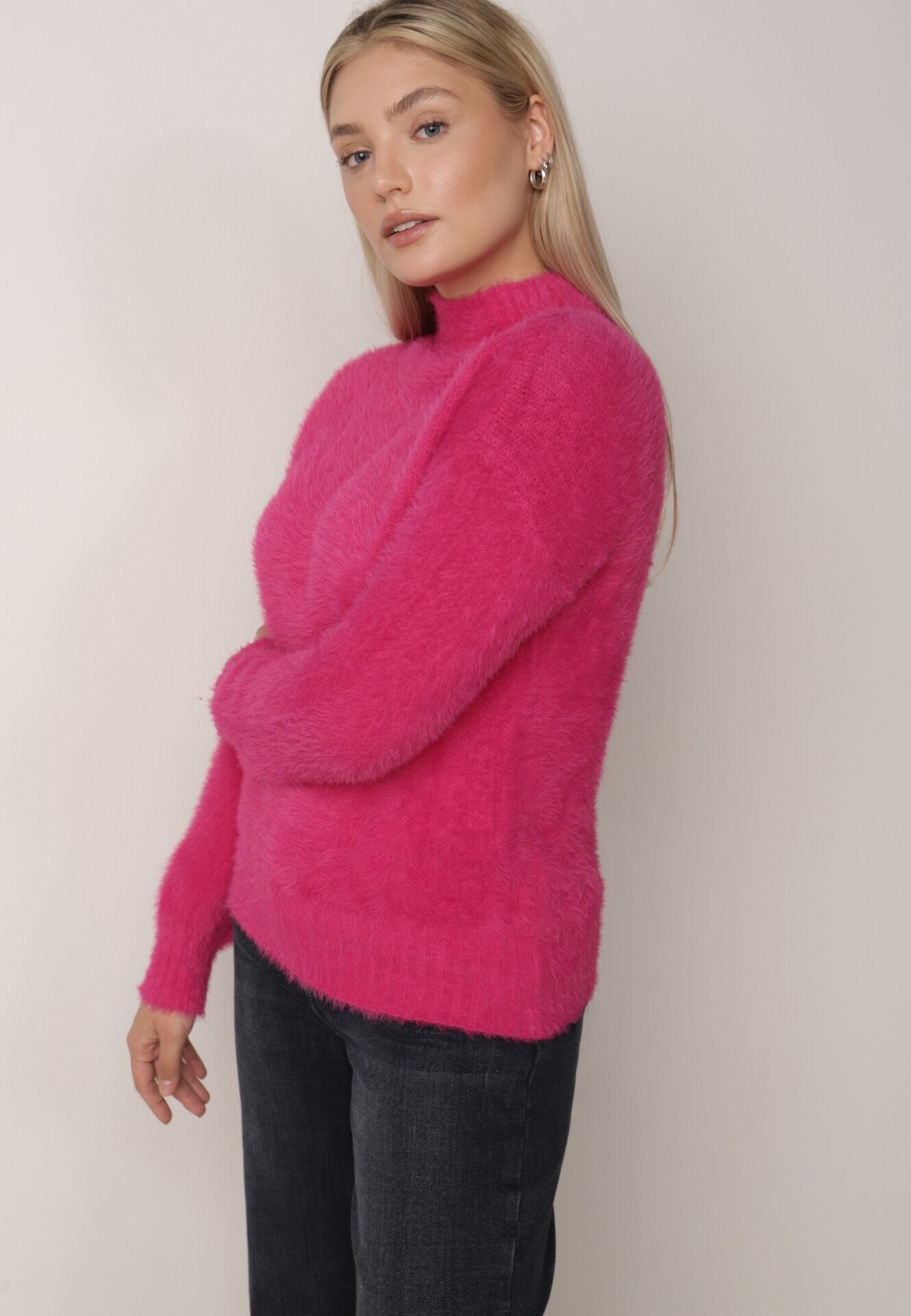 j&x Pulover cu lână cu guler înalt Seollio Fucsia