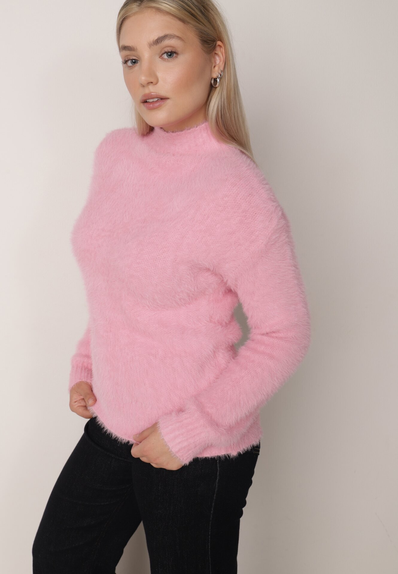 j&x Pulover cu lână cu guler înalt Seollio Roz
