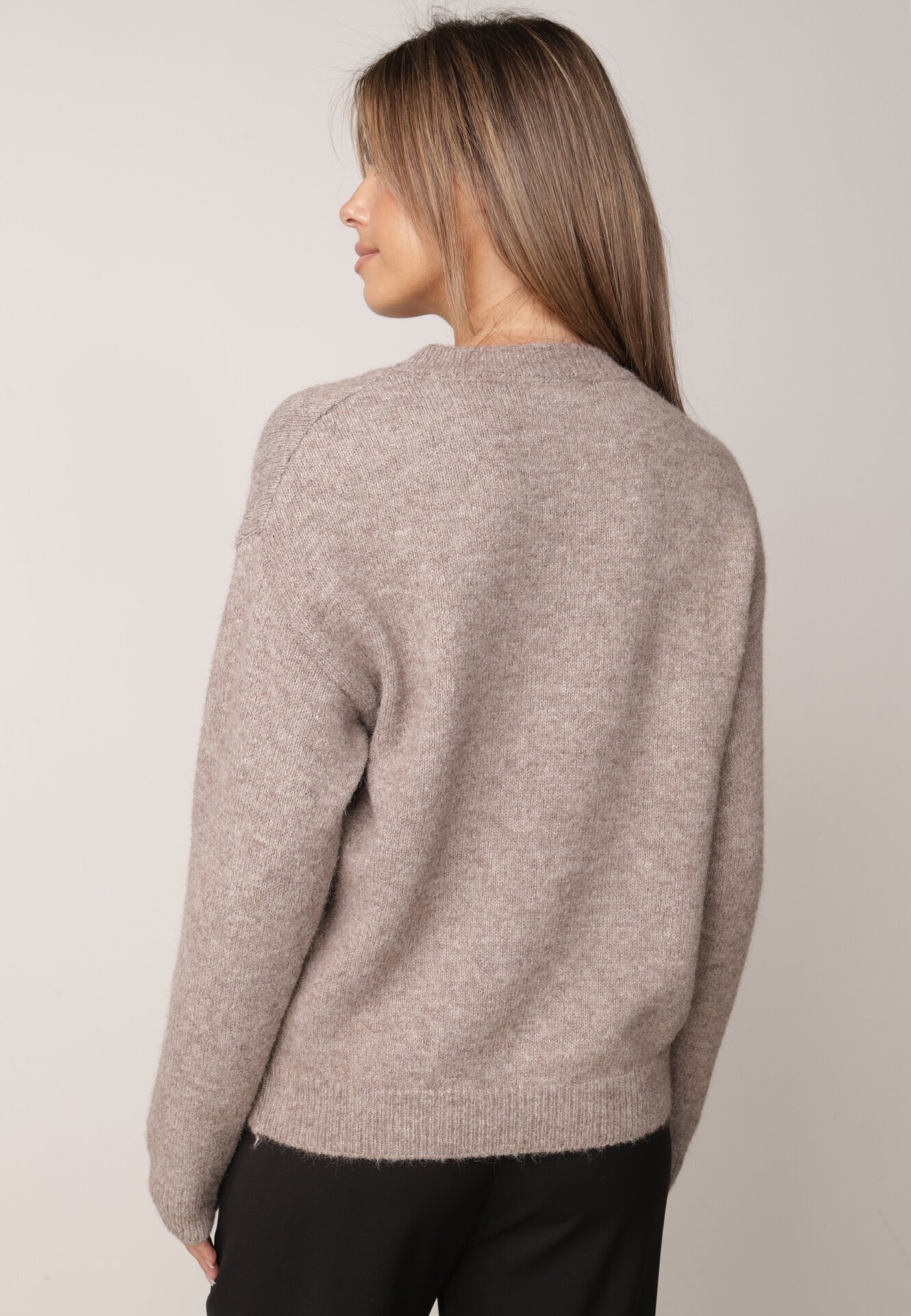 j&x Pulover cu lână de iarnă cu broderii cu model floral Kismetti Bej închis