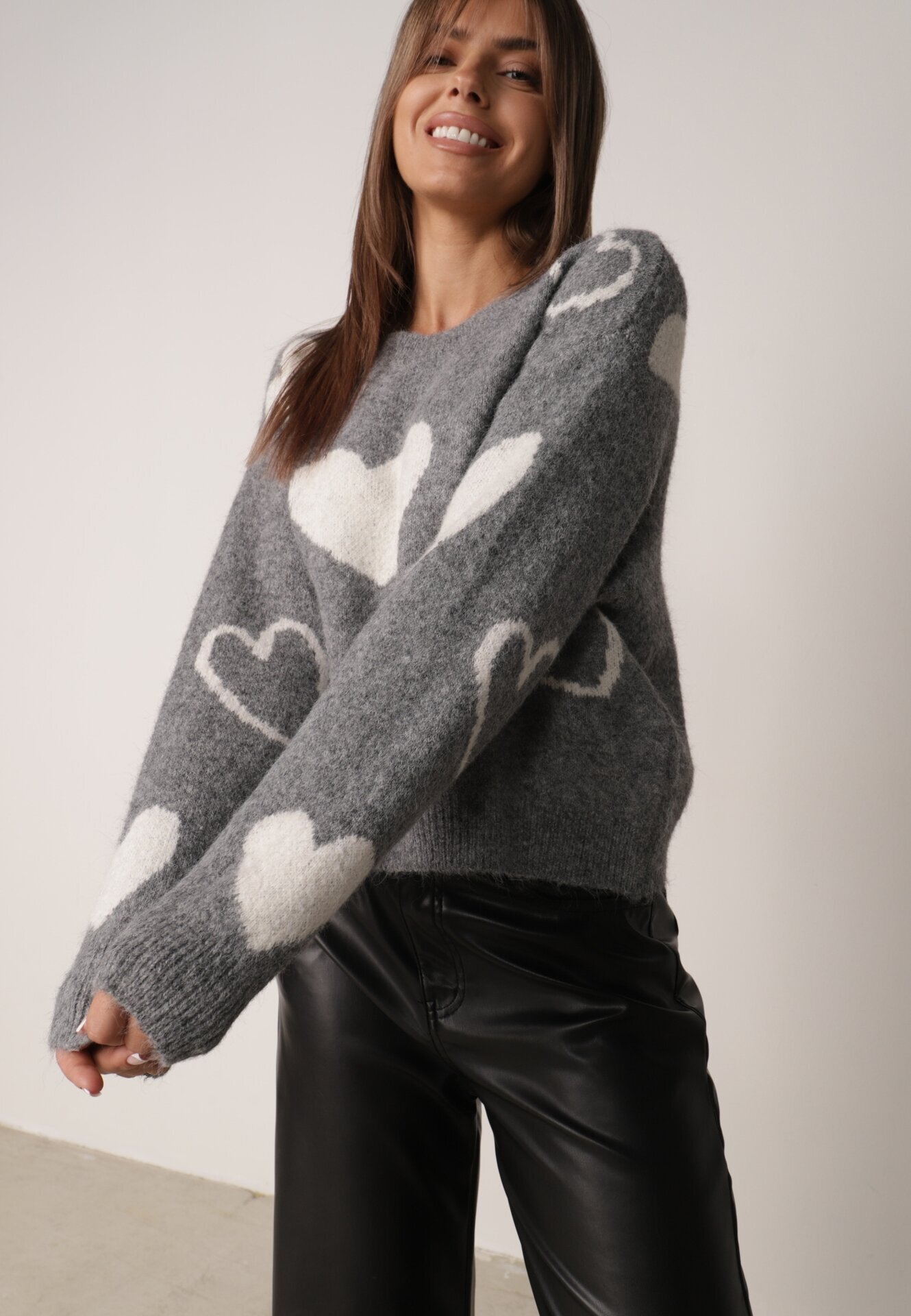 j&x Pulover de iarnă cu adaos de lână cu inimi decorative Brilma Gri