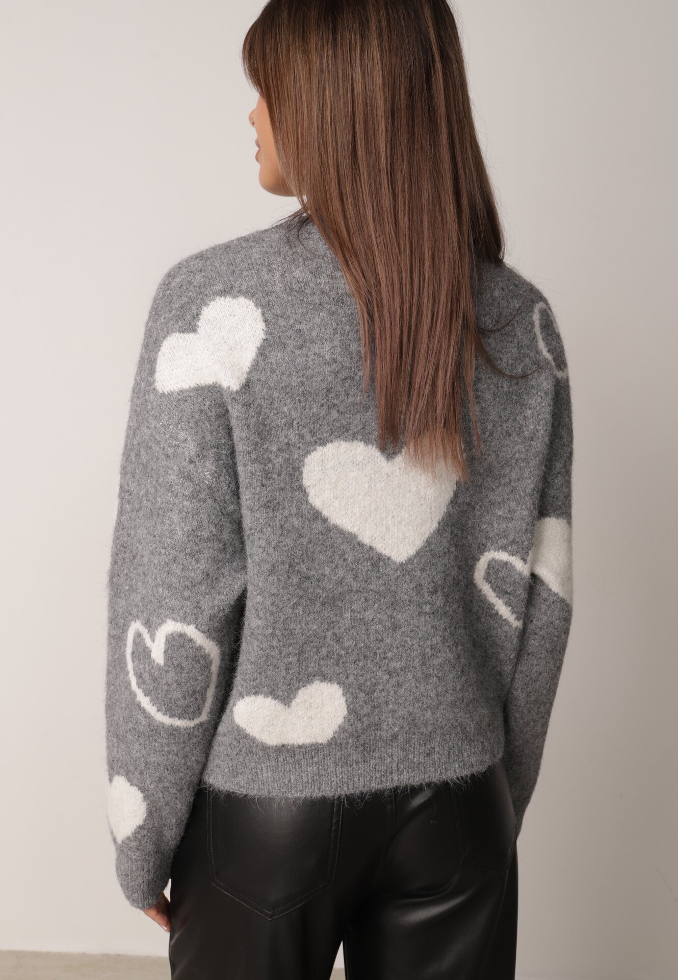 j&x Pulover de iarnă cu adaos de lână cu inimi decorative Brilma Gri