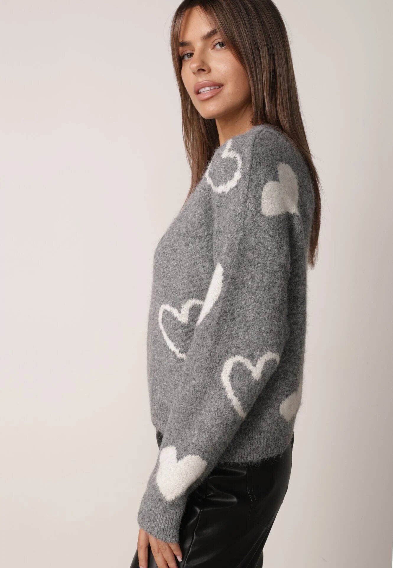 j&x Pulover de iarnă cu adaos de lână cu inimi decorative Brilma Gri