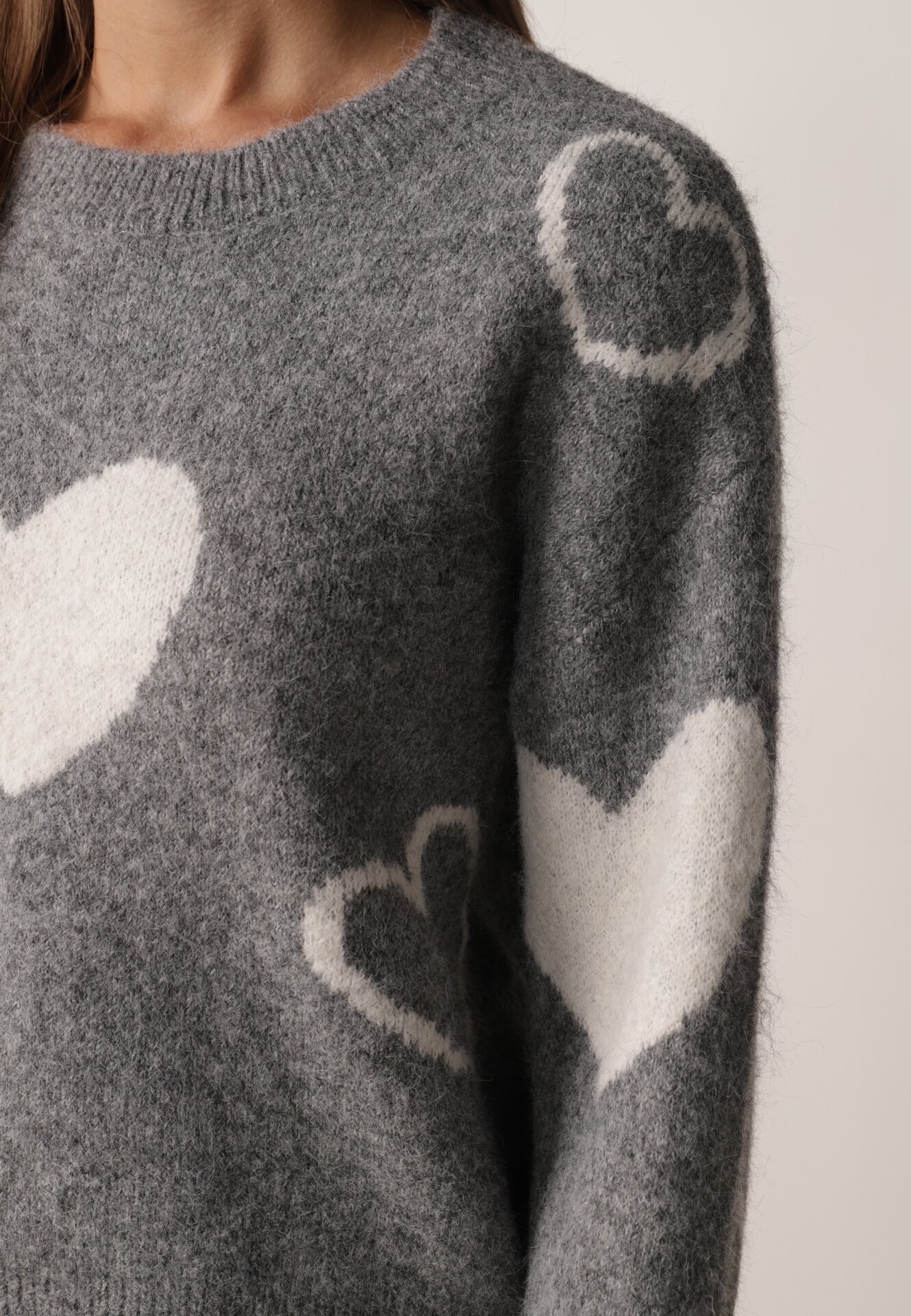 j&x Pulover de iarnă cu adaos de lână cu inimi decorative Brilma Gri