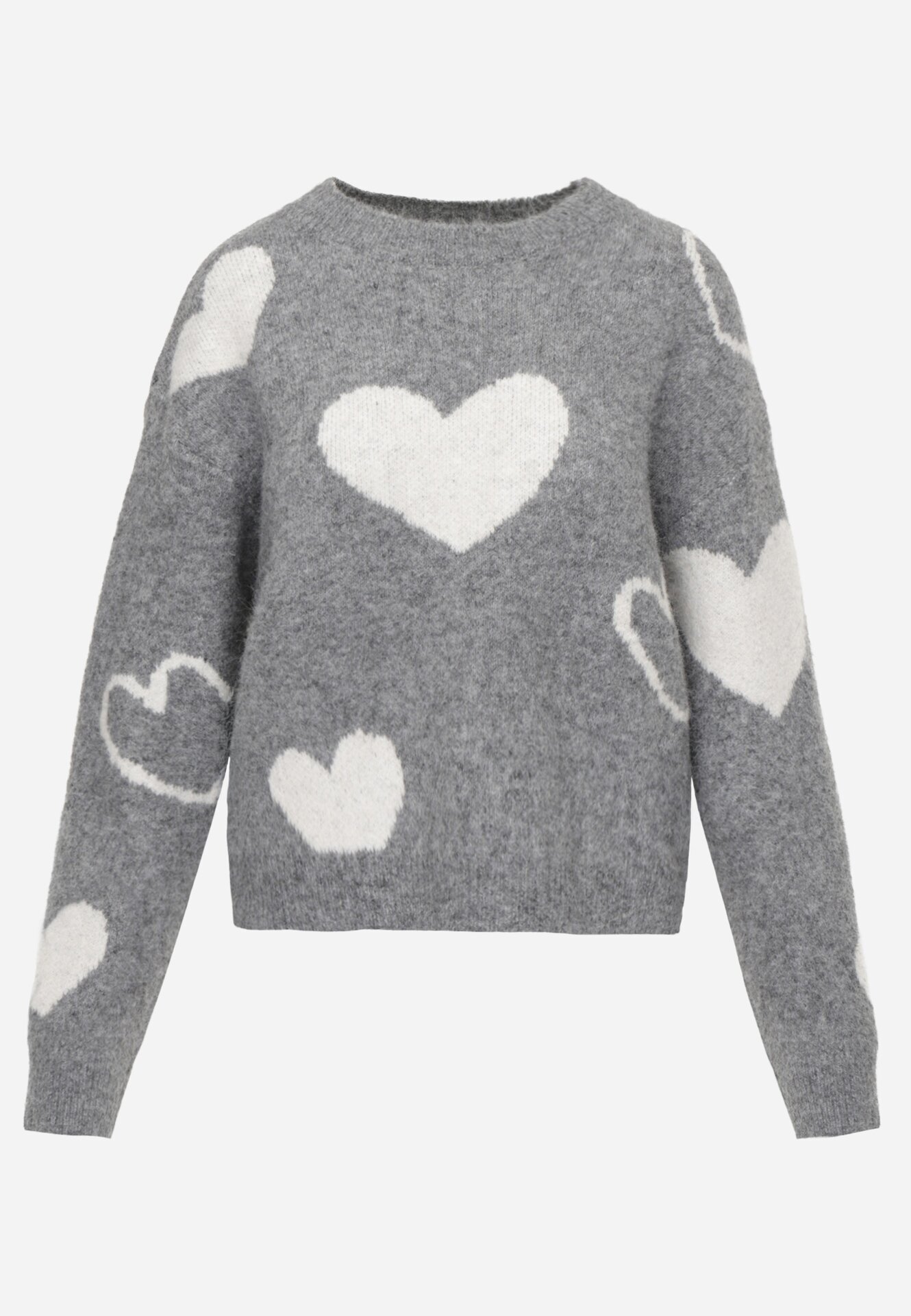 j&x Pulover de iarnă cu adaos de lână cu inimi decorative Brilma Gri