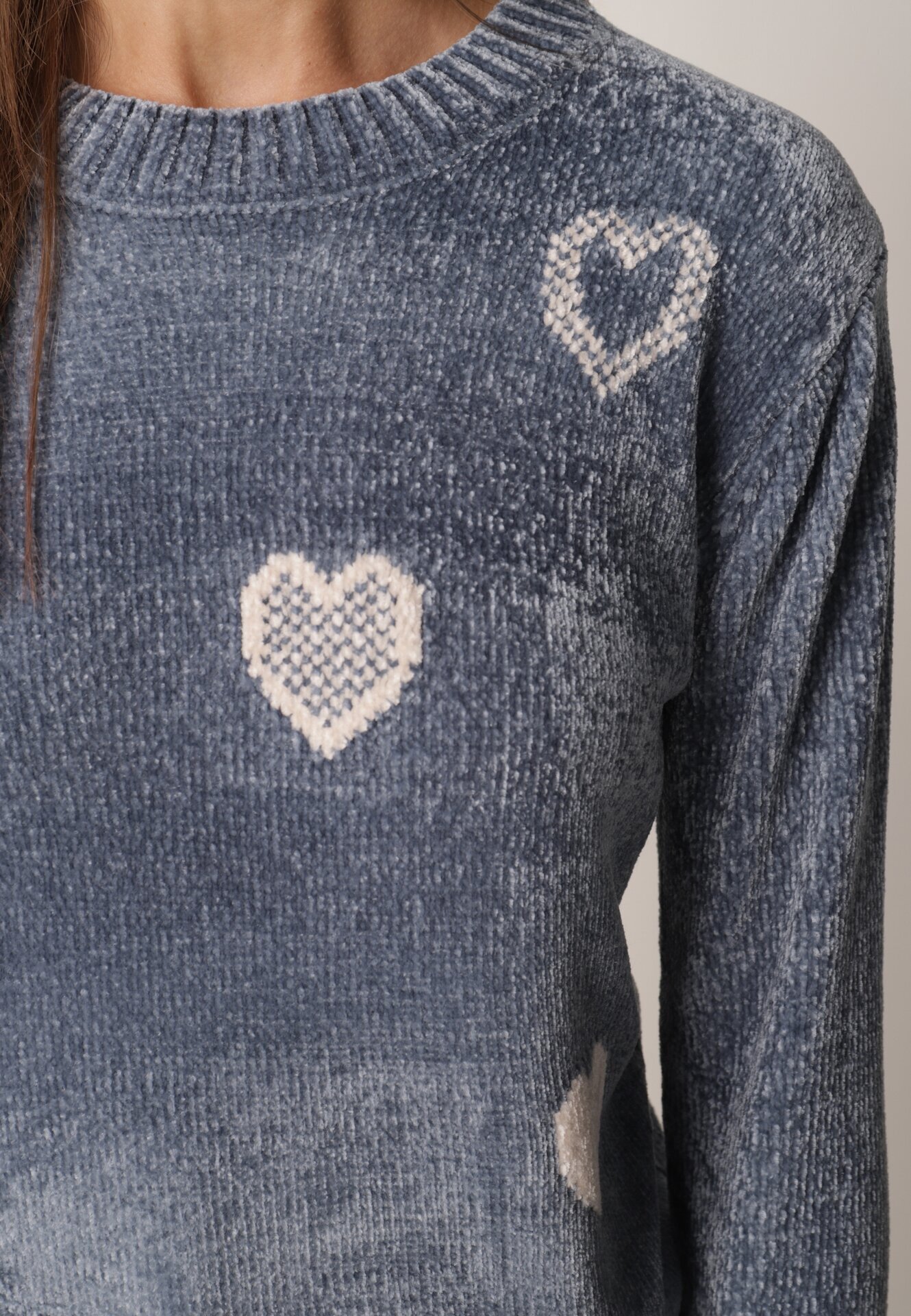 j&x Pulover din bumbac decorat cu motiv de inimi Lovric Albastru