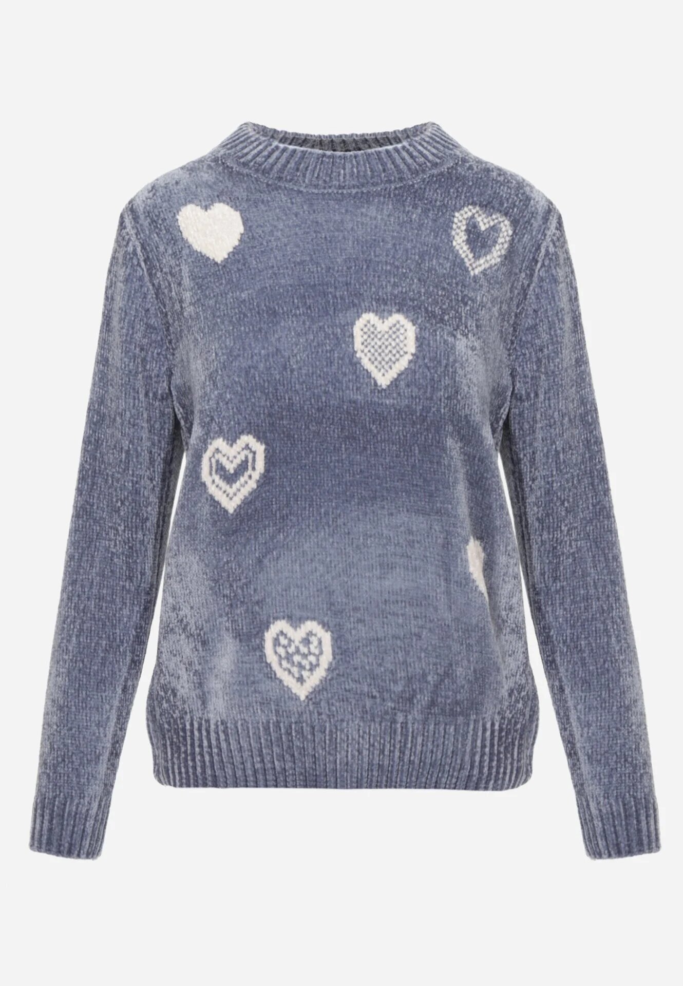 j&x Pulover din bumbac decorat cu motiv de inimi Lovric Albastru