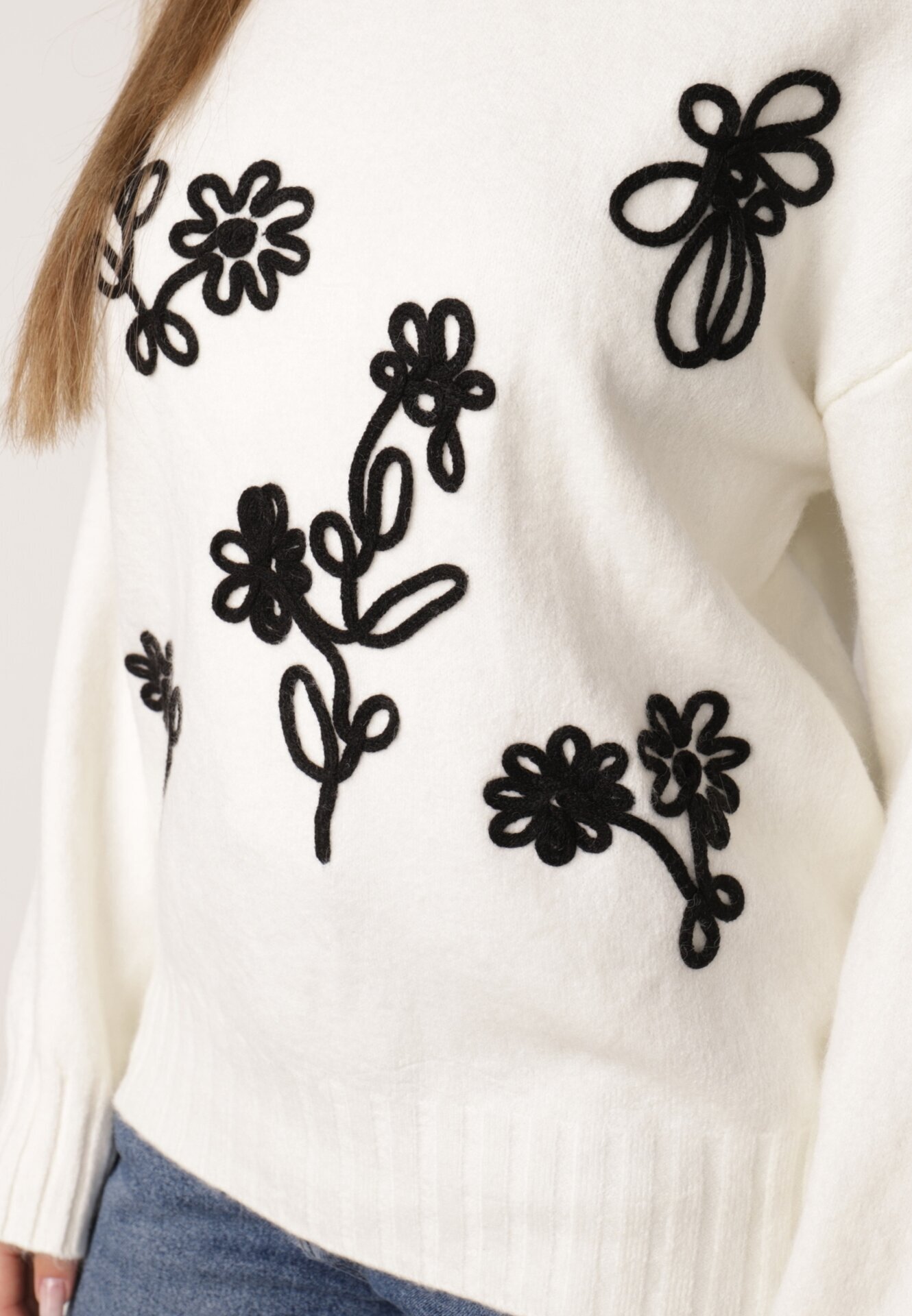 j&x Pulover din bumbac lână și broderie cu flori Zalto Bej deschis