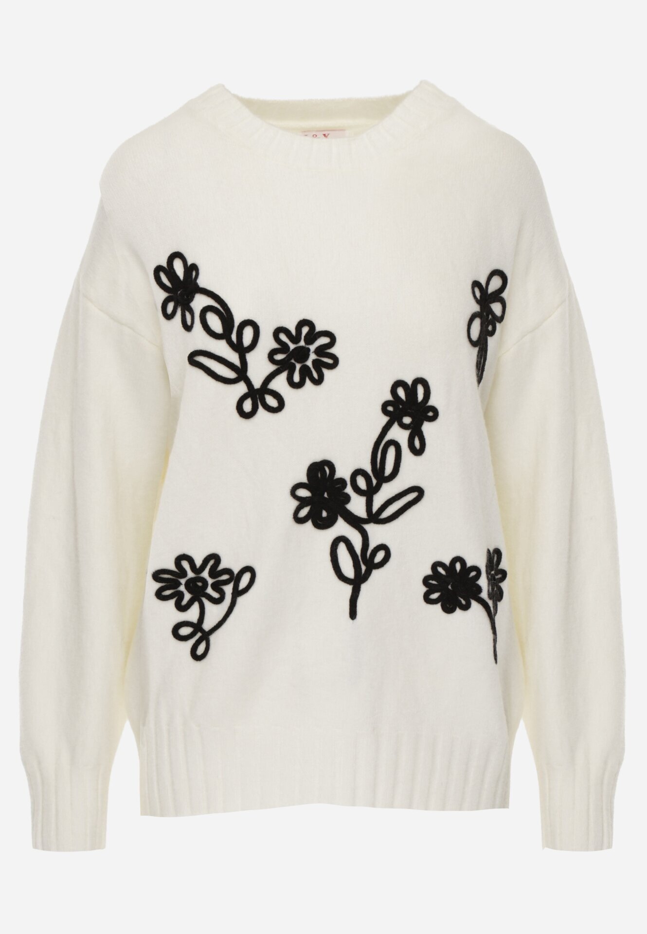 j&x Pulover din bumbac lână și broderie cu flori Zalto Bej deschis