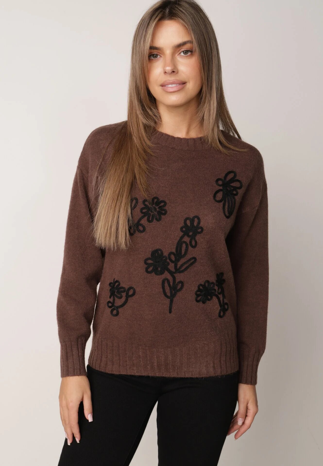 j&x Pulover din bumbac lână și broderie cu flori Zalto Maro