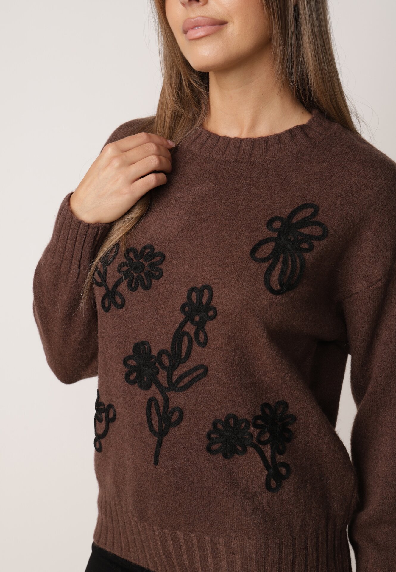 j&x Pulover din bumbac lână și broderie cu flori Zalto Maro
