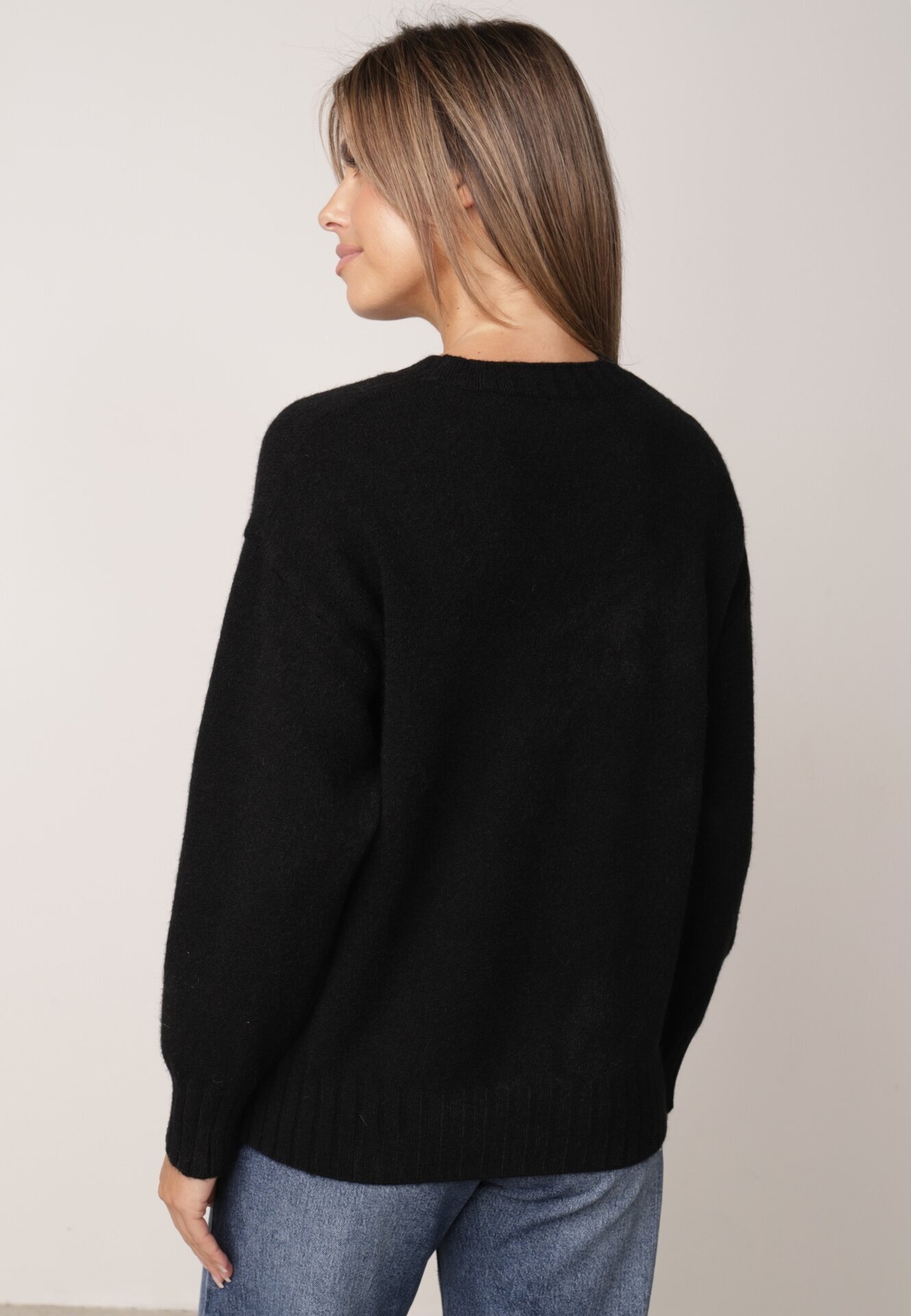 j&x Pulover din bumbac lână și broderie cu flori Zalto Negru