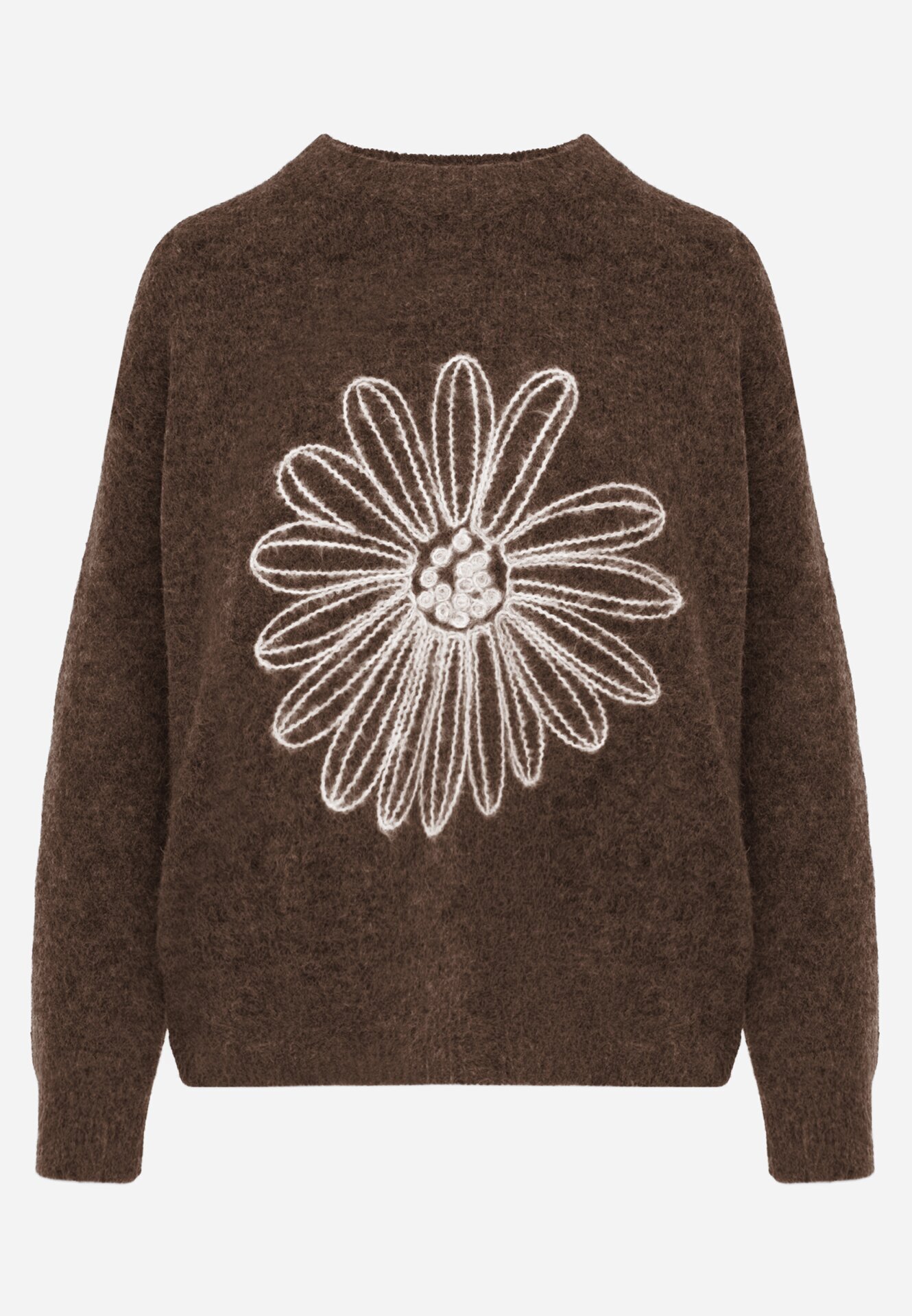 j&x Pulover din bumbac și lână decorat cu broderie florală în față Deta Maro