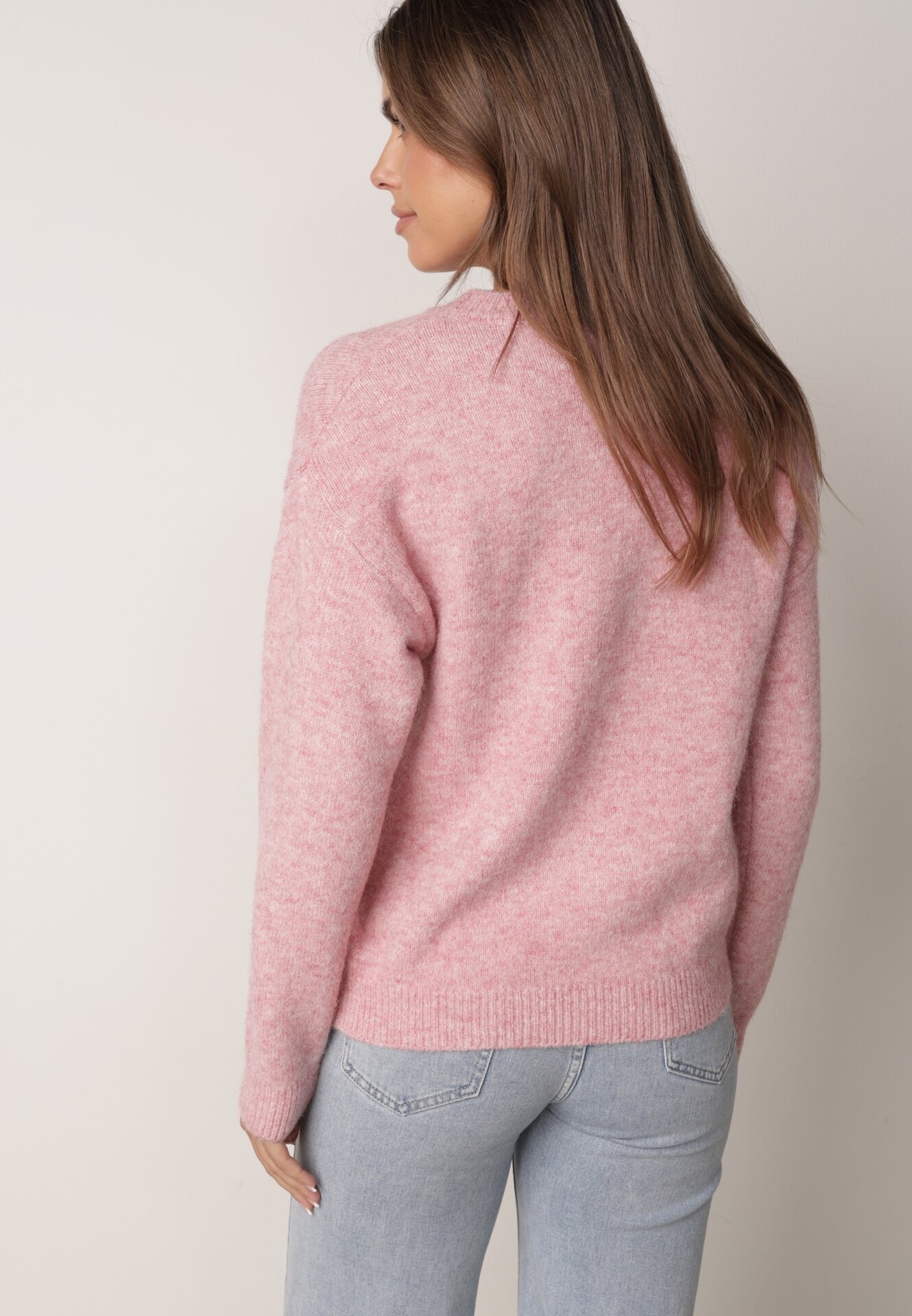 j&x Pulover din bumbac și lână decorat cu broderie florală în față Deta Roz