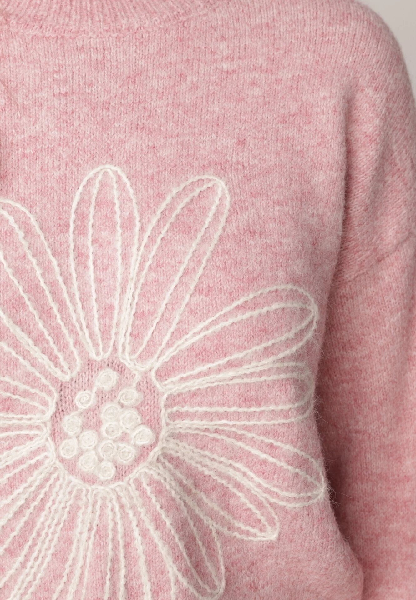 j&x Pulover din bumbac și lână decorat cu broderie florală în față Deta Roz