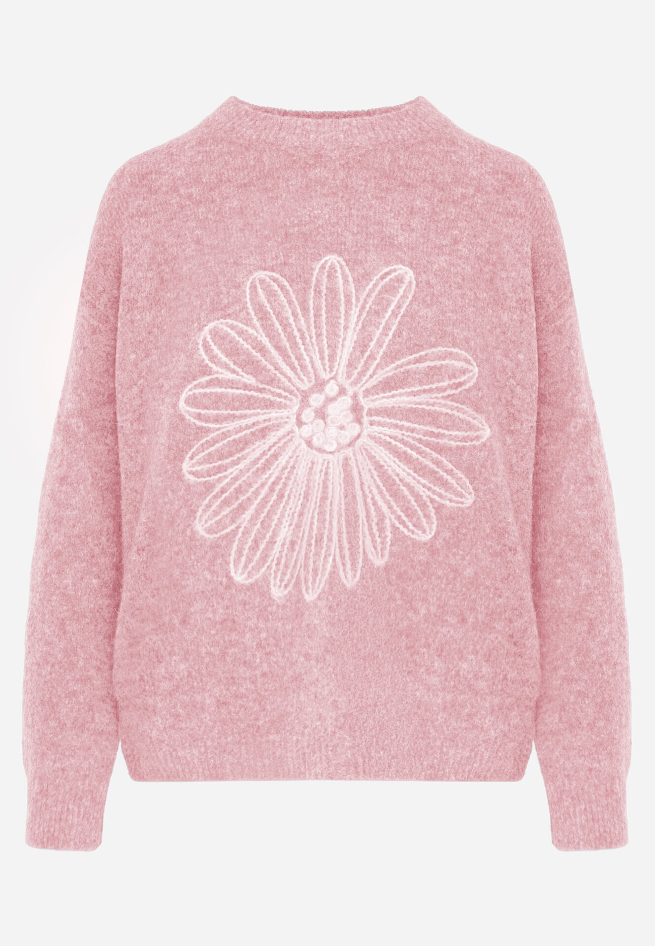 j&x Pulover din bumbac și lână decorat cu broderie florală în față Deta Roz