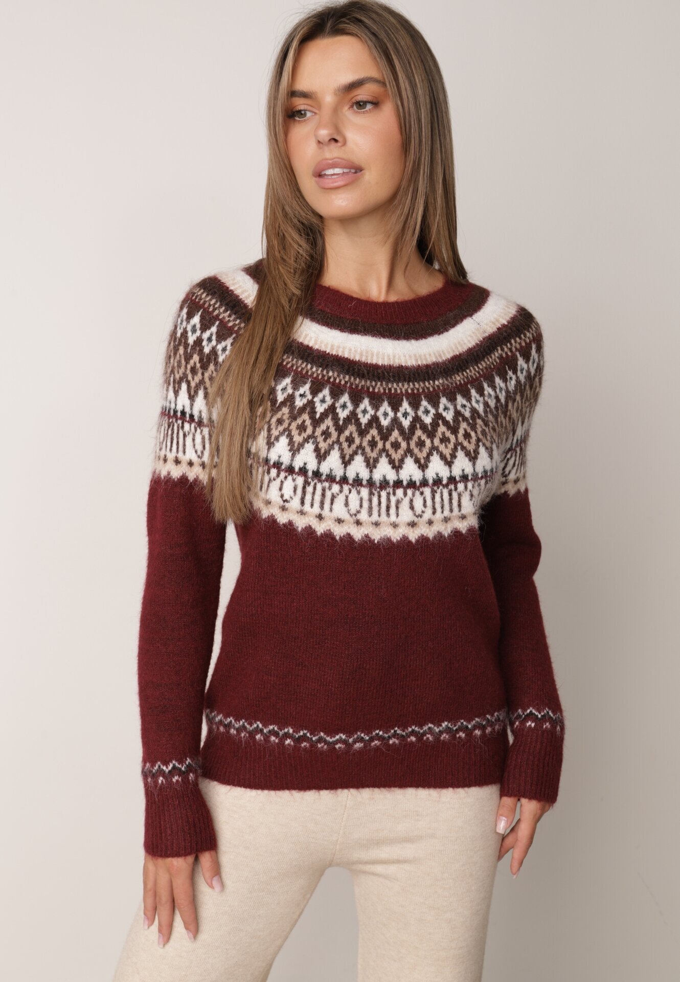 j&x Pulover din lână și bumbac cu model norvegian Asames Bordo