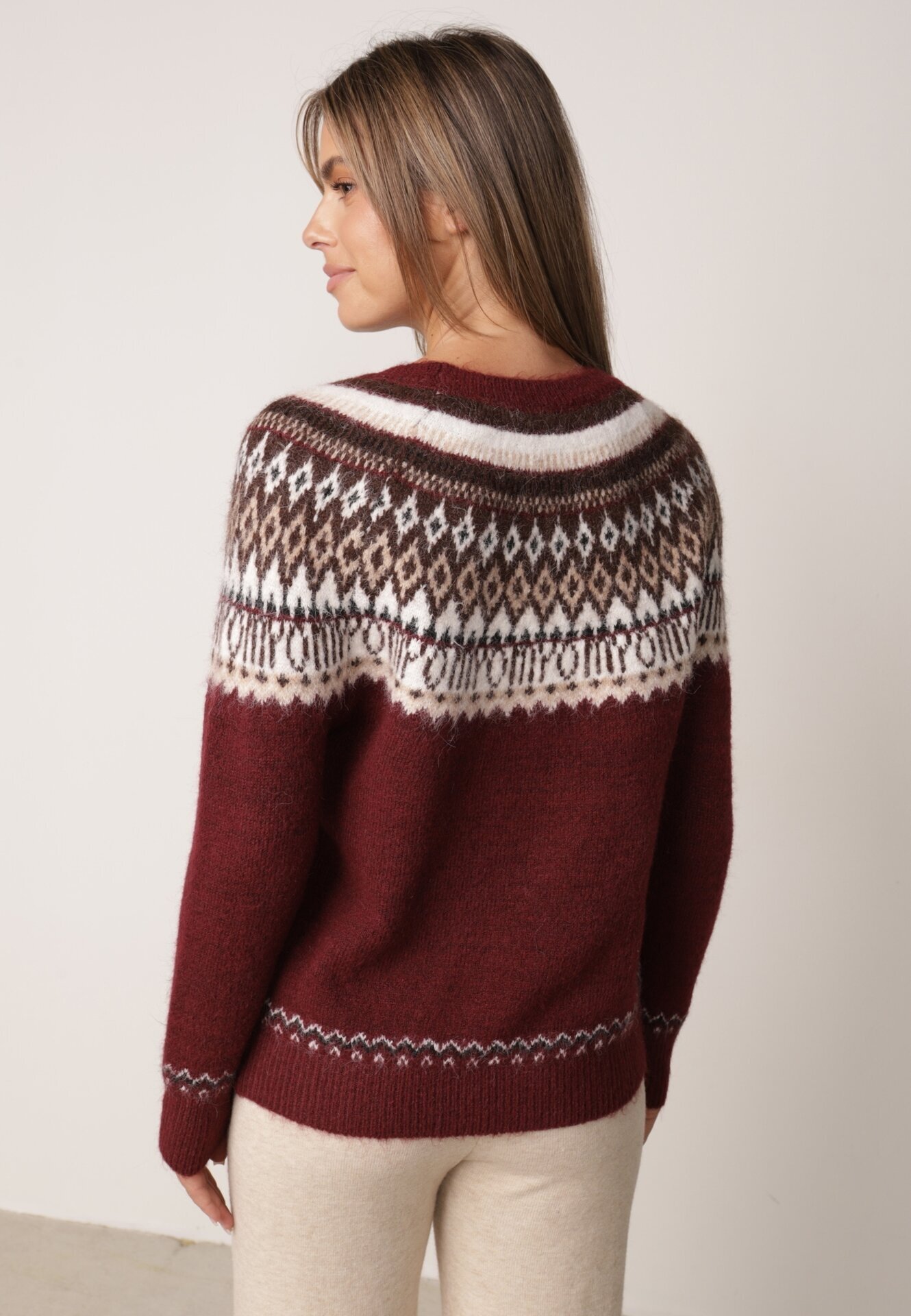 j&x Pulover din lână și bumbac cu model norvegian Asames Bordo