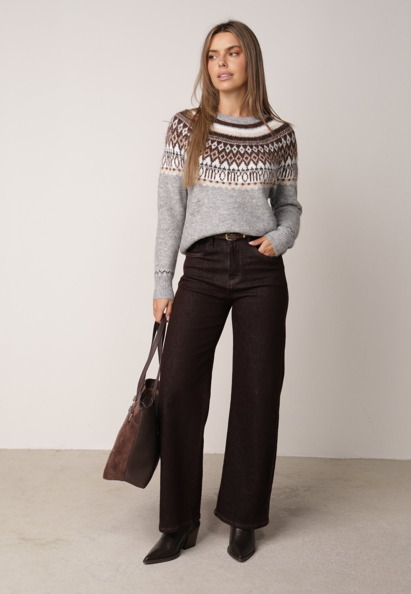 j&x Pulover din lână și bumbac cu model norvegian Asames Gri