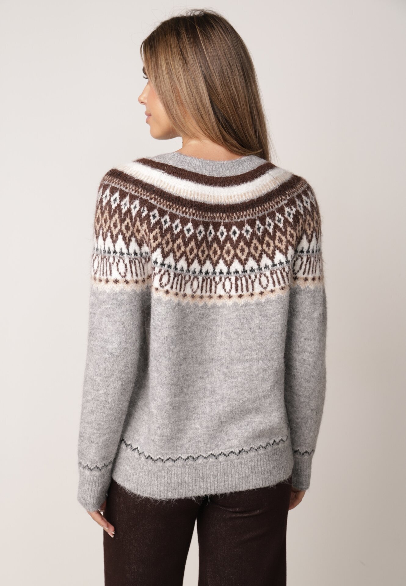 j&x Pulover din lână și bumbac cu model norvegian Asames Gri