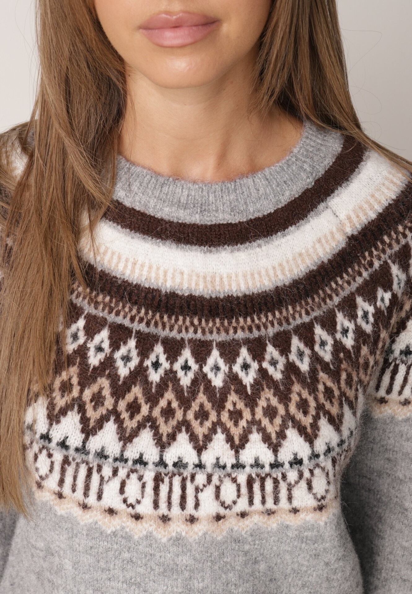 j&x Pulover din lână și bumbac cu model norvegian Asames Gri