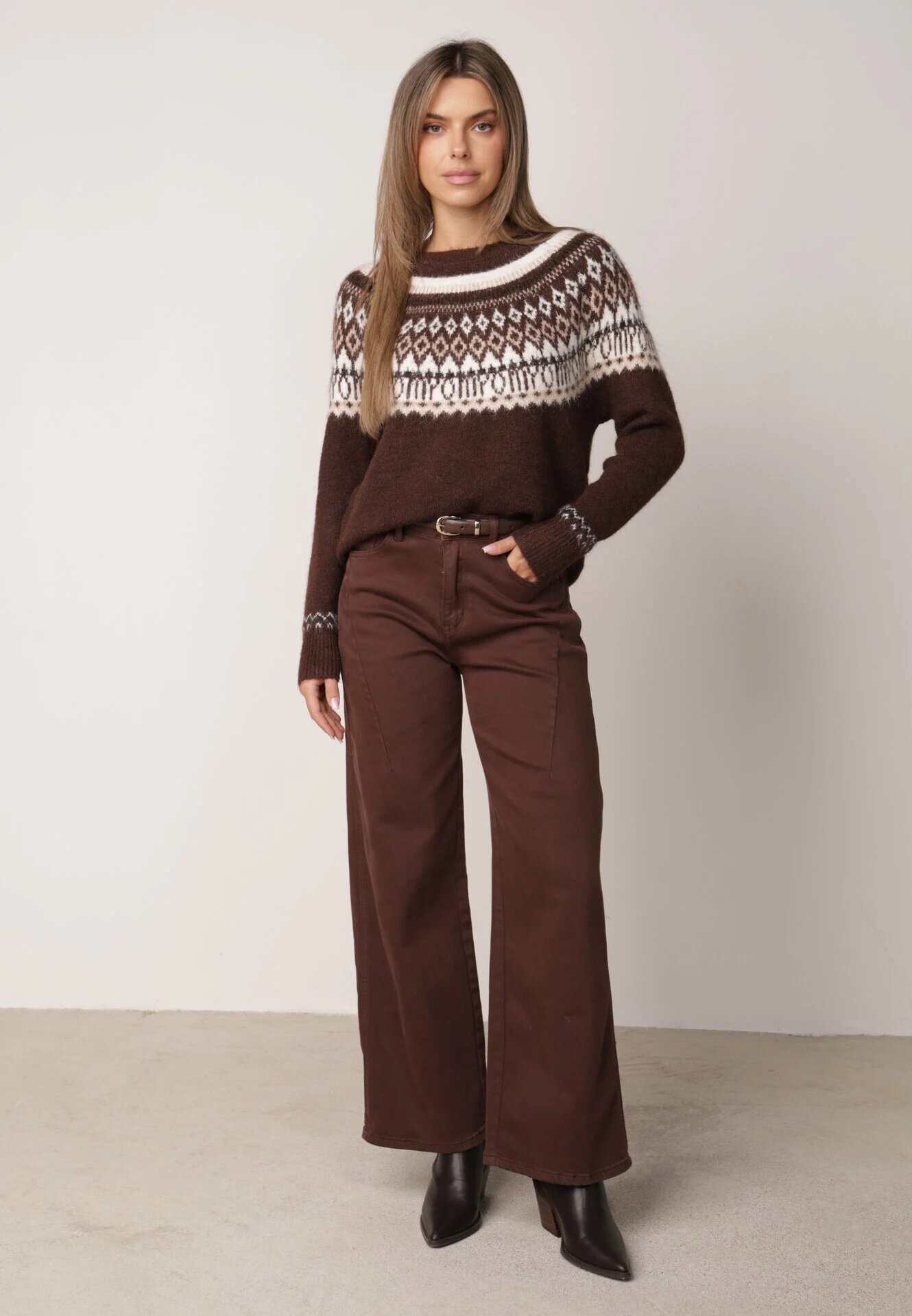 j&x Pulover din lână și bumbac cu model norvegian Asames Maro
