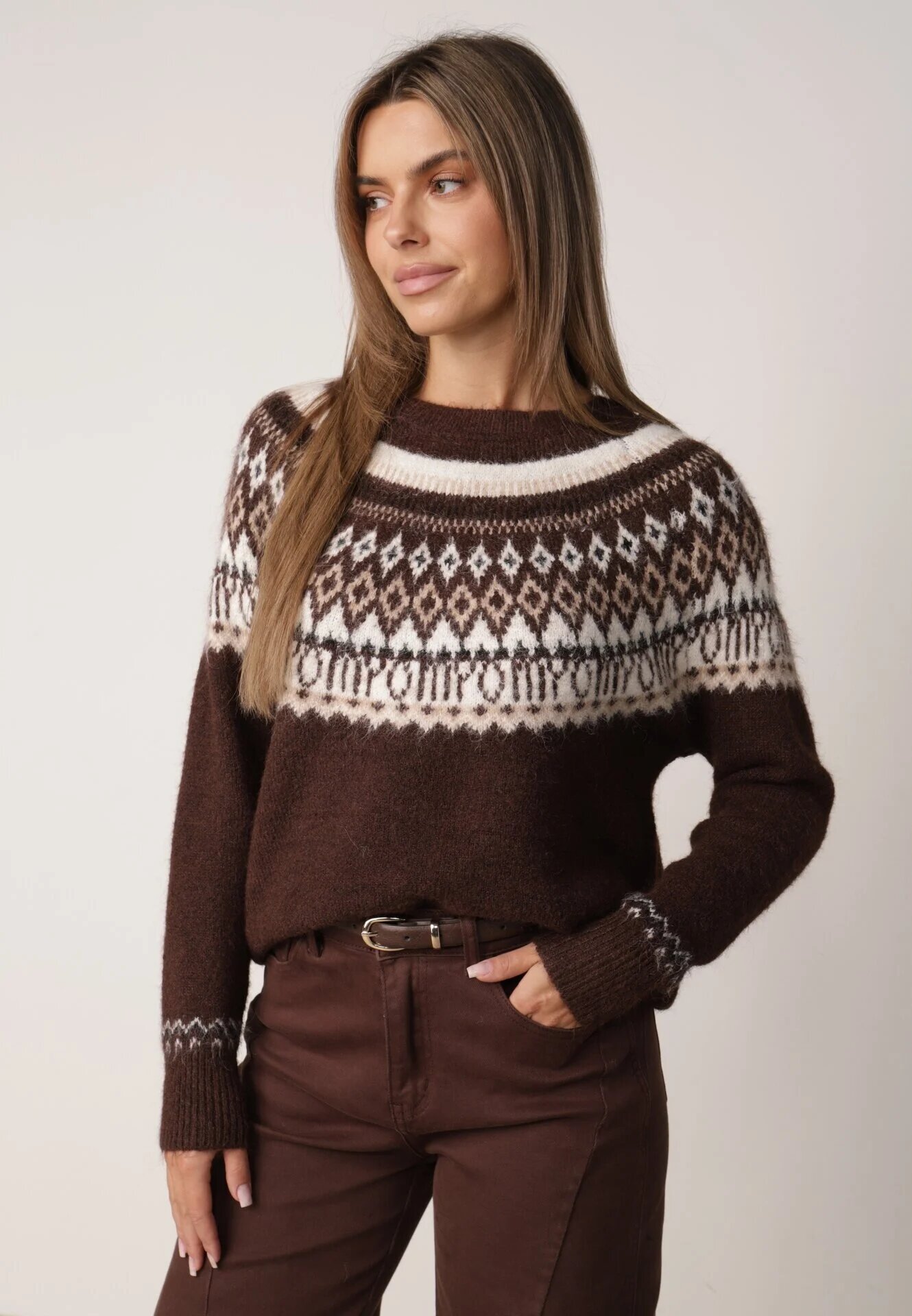 j&x Pulover din lână și bumbac cu model norvegian Asames Maro