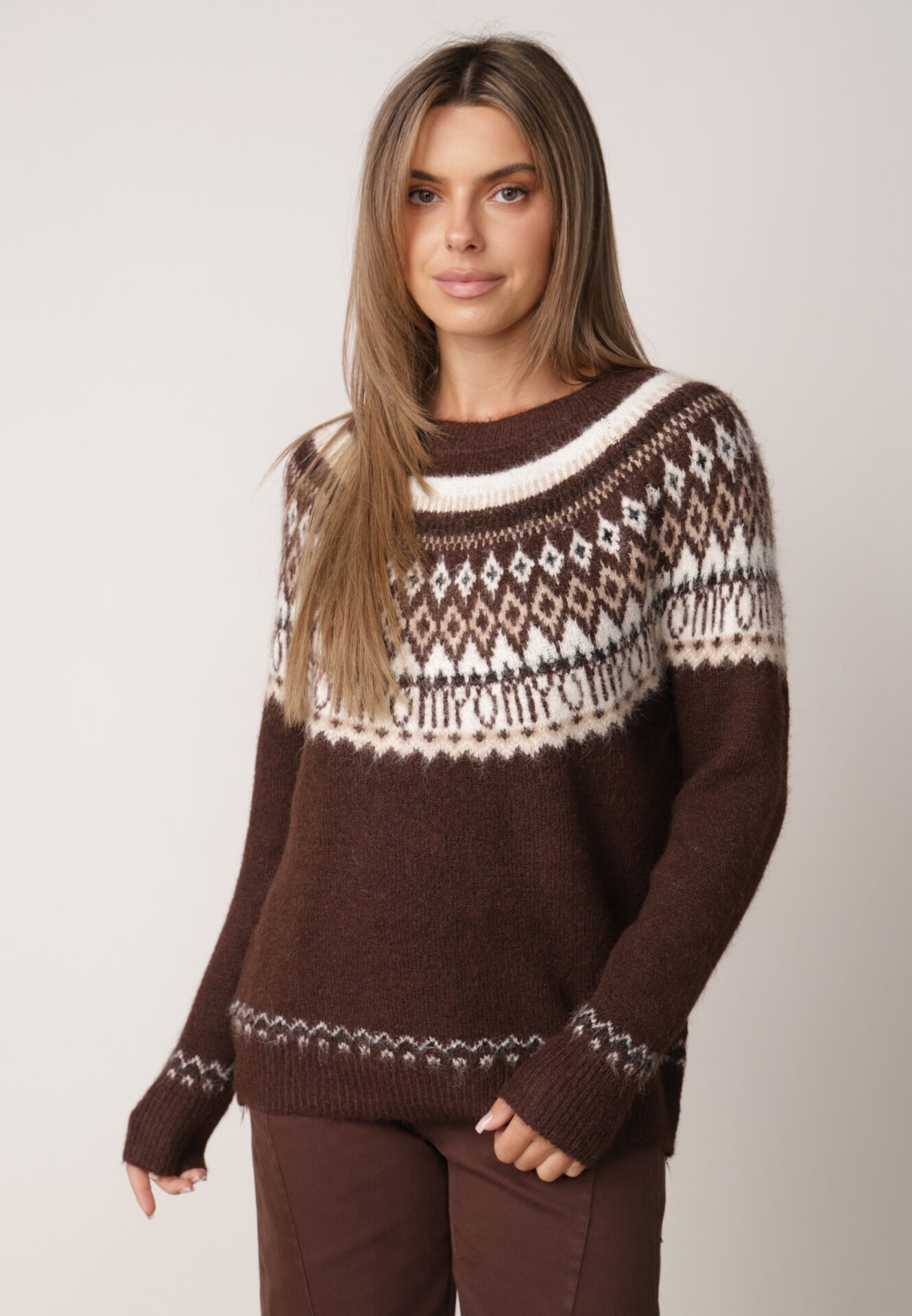 j&x Pulover din lână și bumbac cu model norvegian Asames Maro