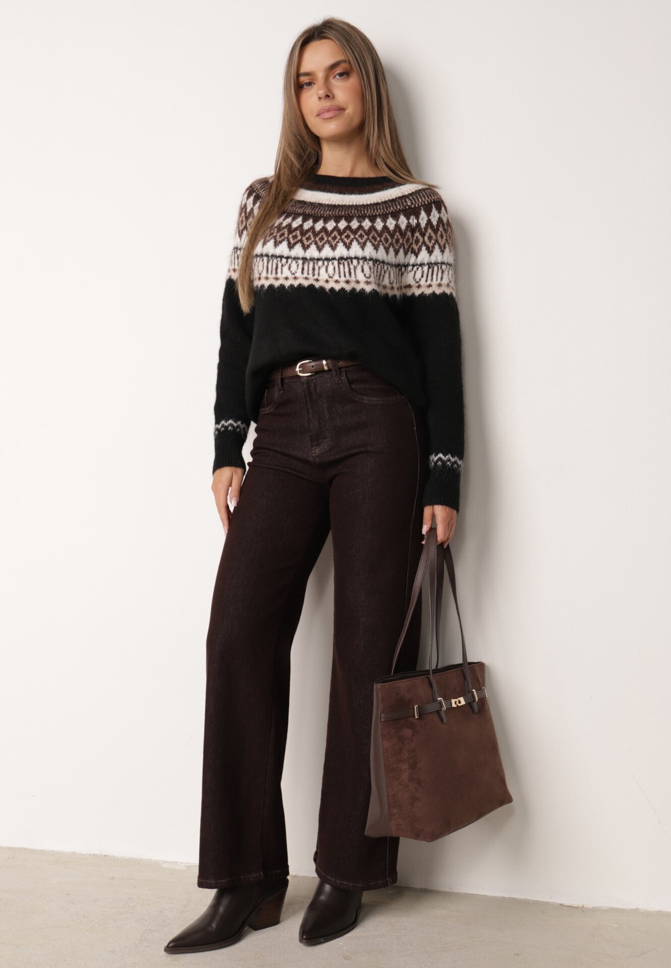 j&x Pulover din lână și bumbac cu model norvegian Asames Negru