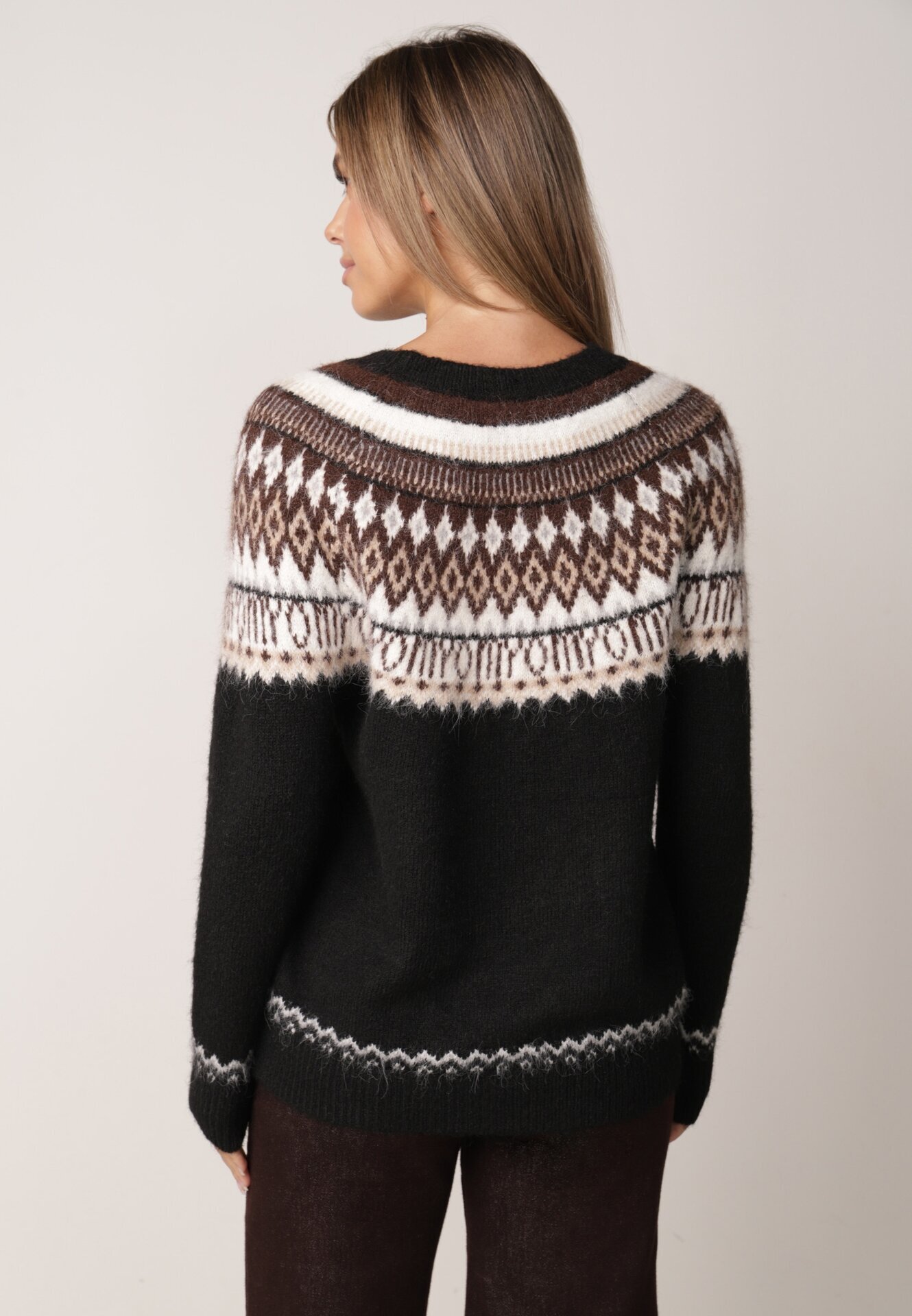 j&x Pulover din lână și bumbac cu model norvegian Asames Negru
