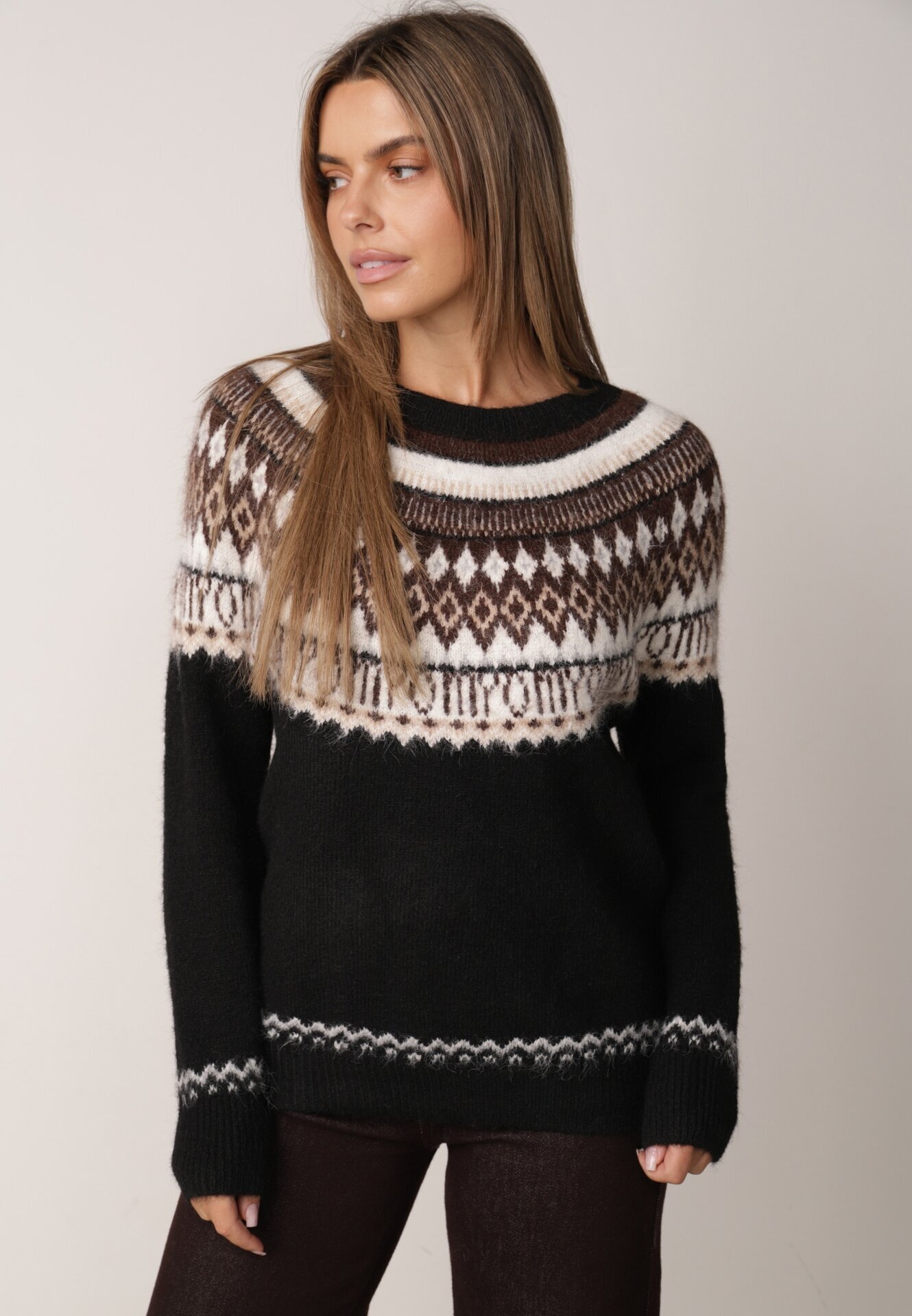 j&x Pulover din lână și bumbac cu model norvegian Asames Negru