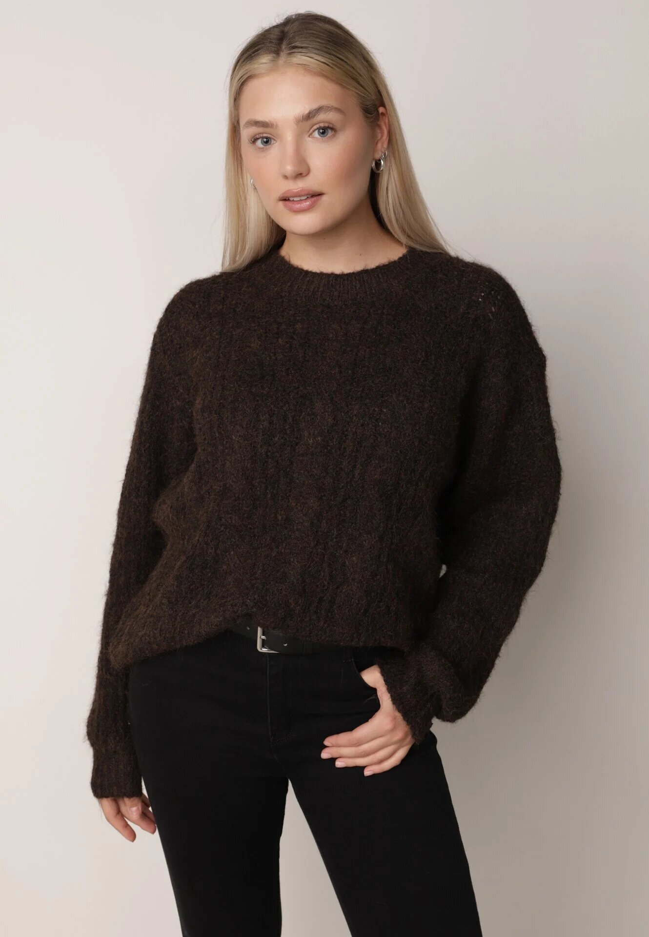 j&x Pulover din modal vâscoză și bumbac cu împletituri Cisela Bej Maro