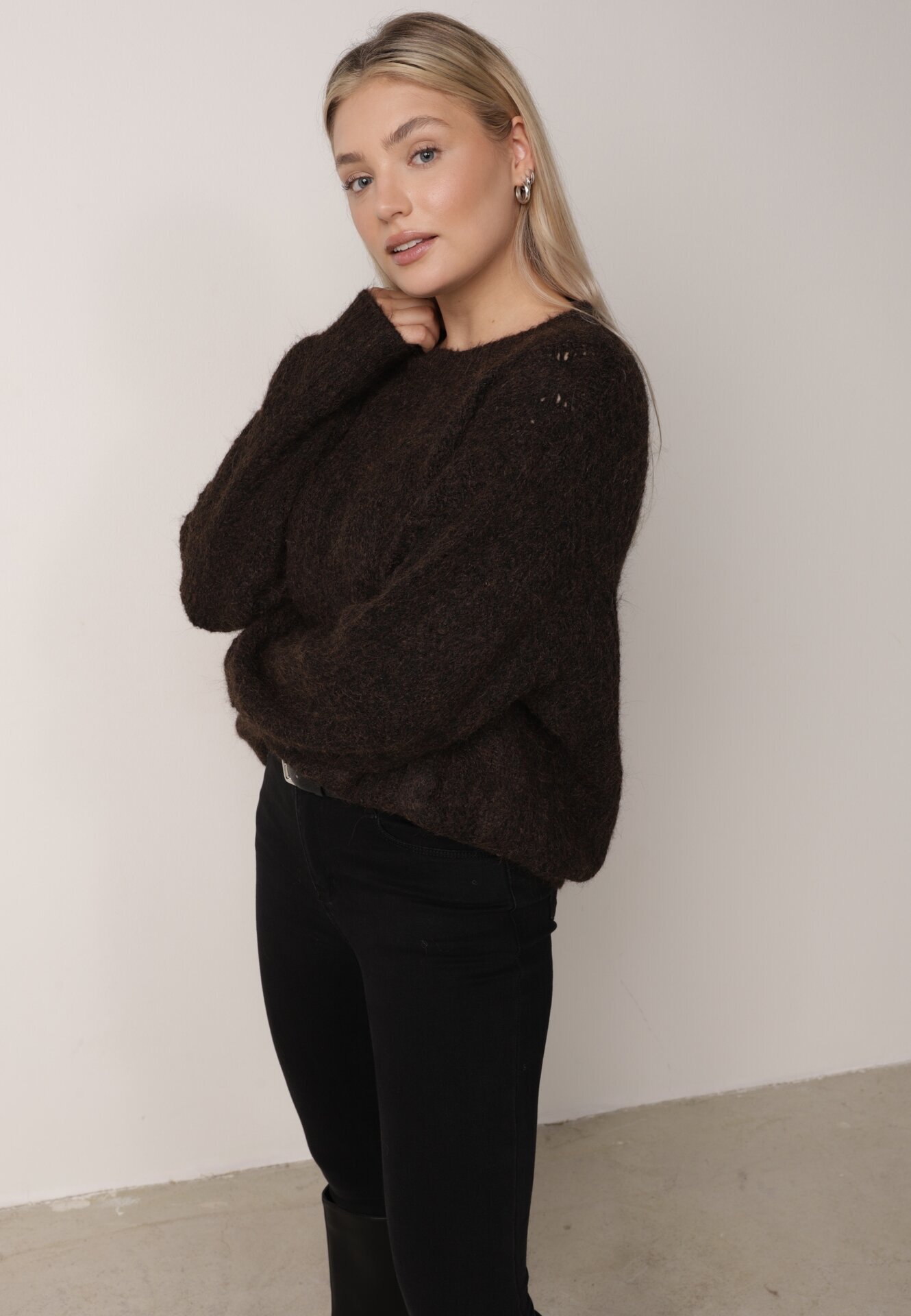 j&x Pulover din modal vâscoză și bumbac cu împletituri Cisela Bej Maro