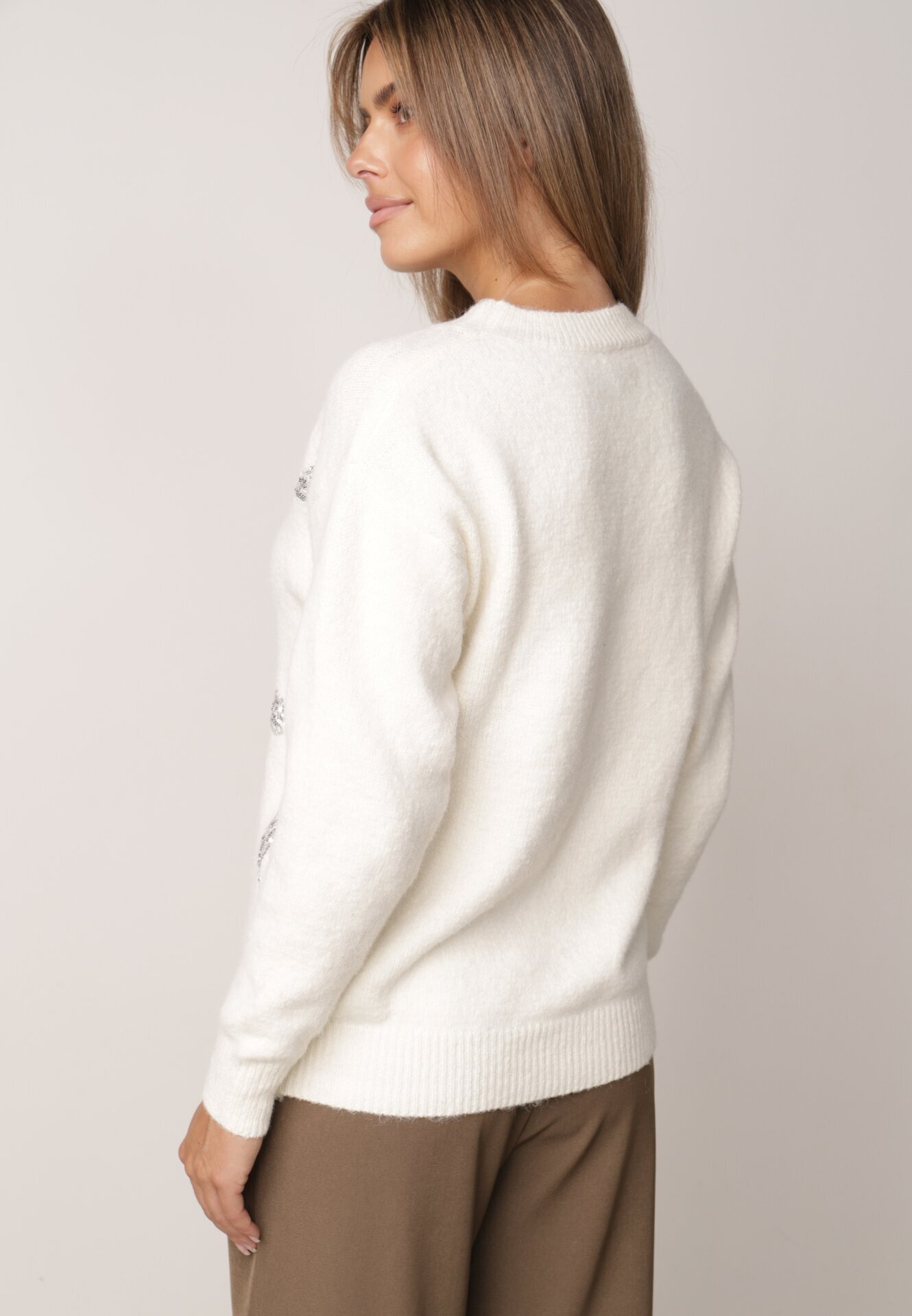 j&x Pulover elegant cu lână decorat cu paiete Querrida Bej deschis