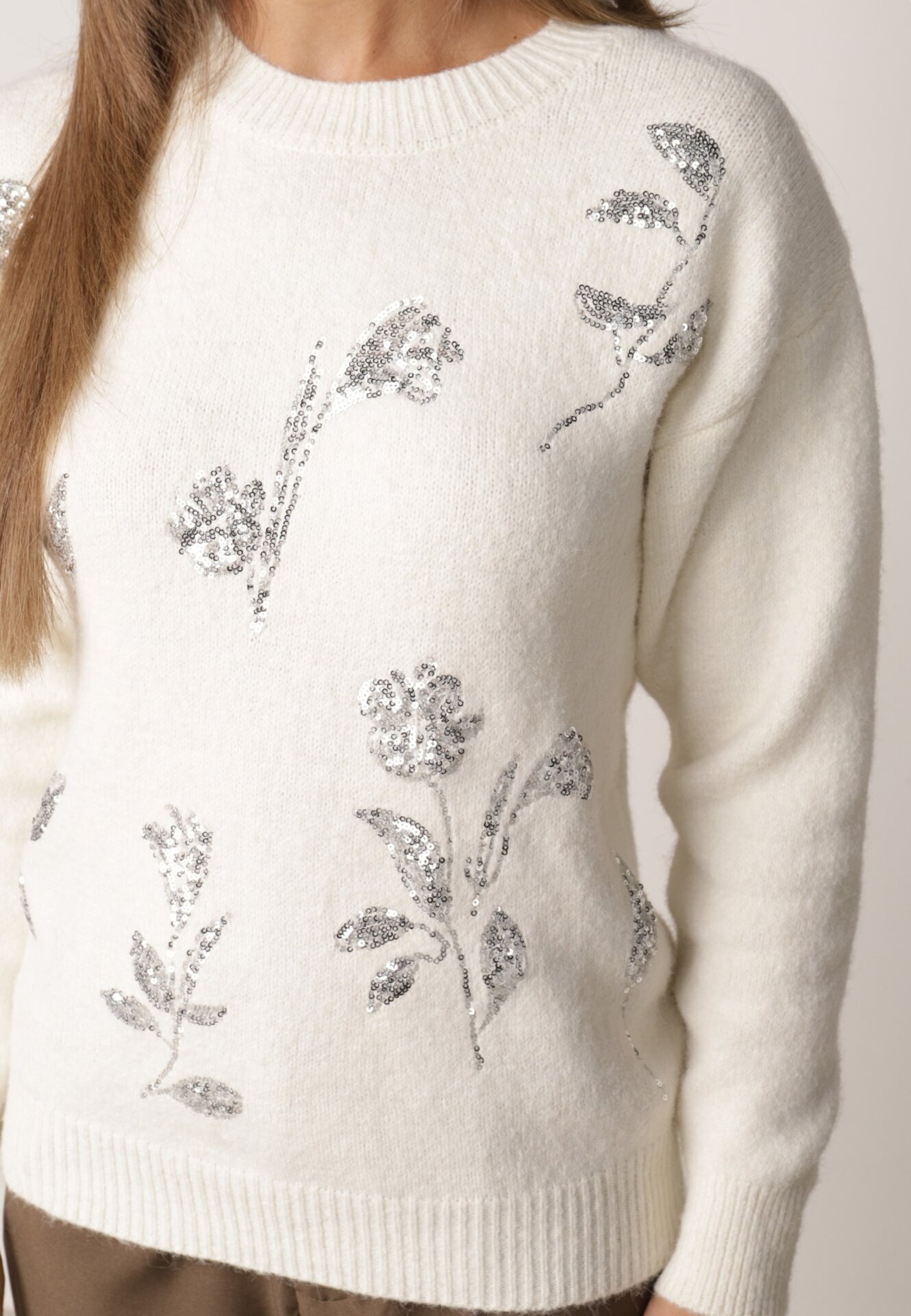 j&x Pulover elegant cu lână decorat cu paiete Querrida Bej deschis