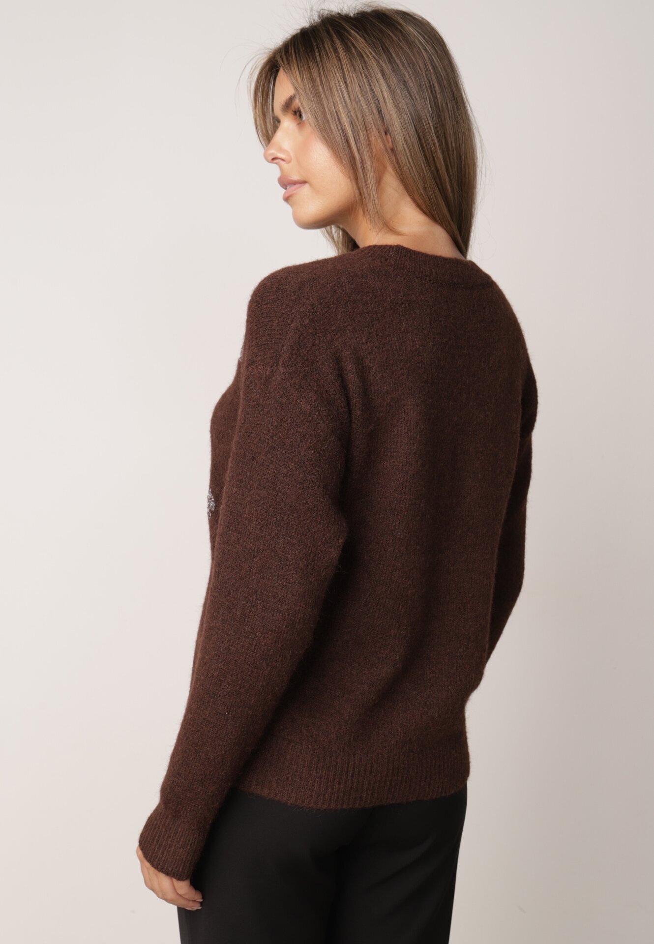 j&x Pulover elegant cu lână decorat cu paiete Querrida Maro