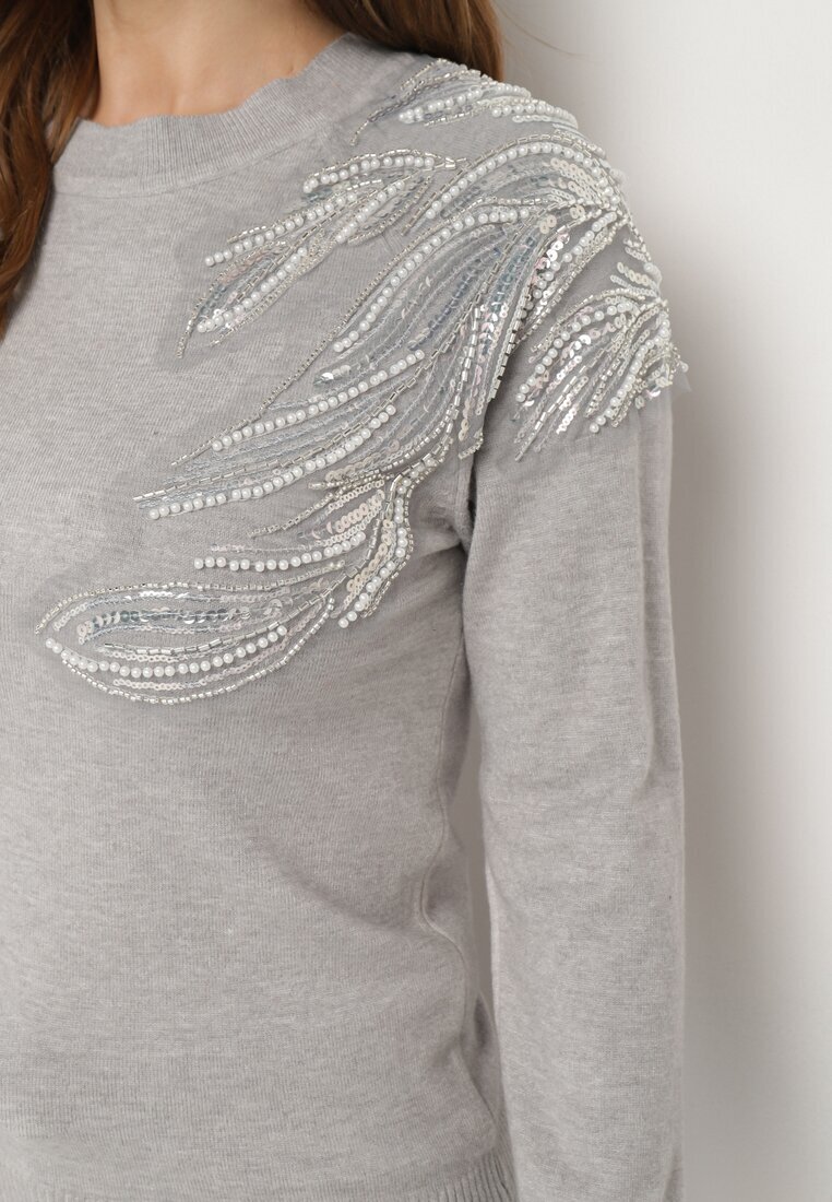 j&x Pulover Gri deschis cu bumbac Decorat cu paiete Leanelwen
