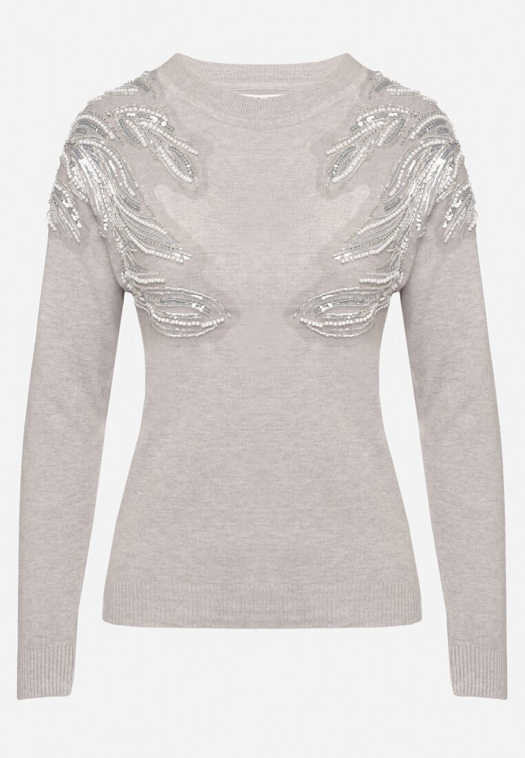 j&x Pulover Gri deschis cu bumbac Decorat cu paiete Leanelwen