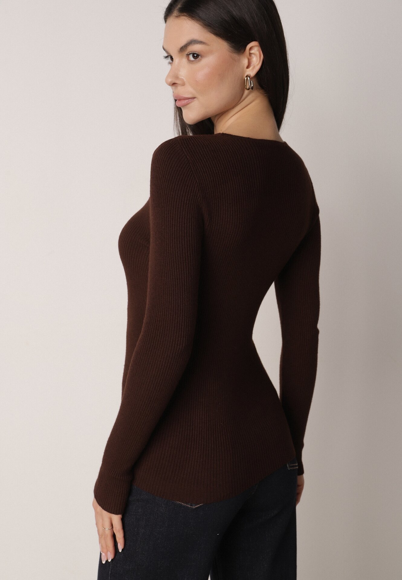 j&x Pulover Maro Mulat din tricot reiat cu bumbac cu decolteu în V Tesma